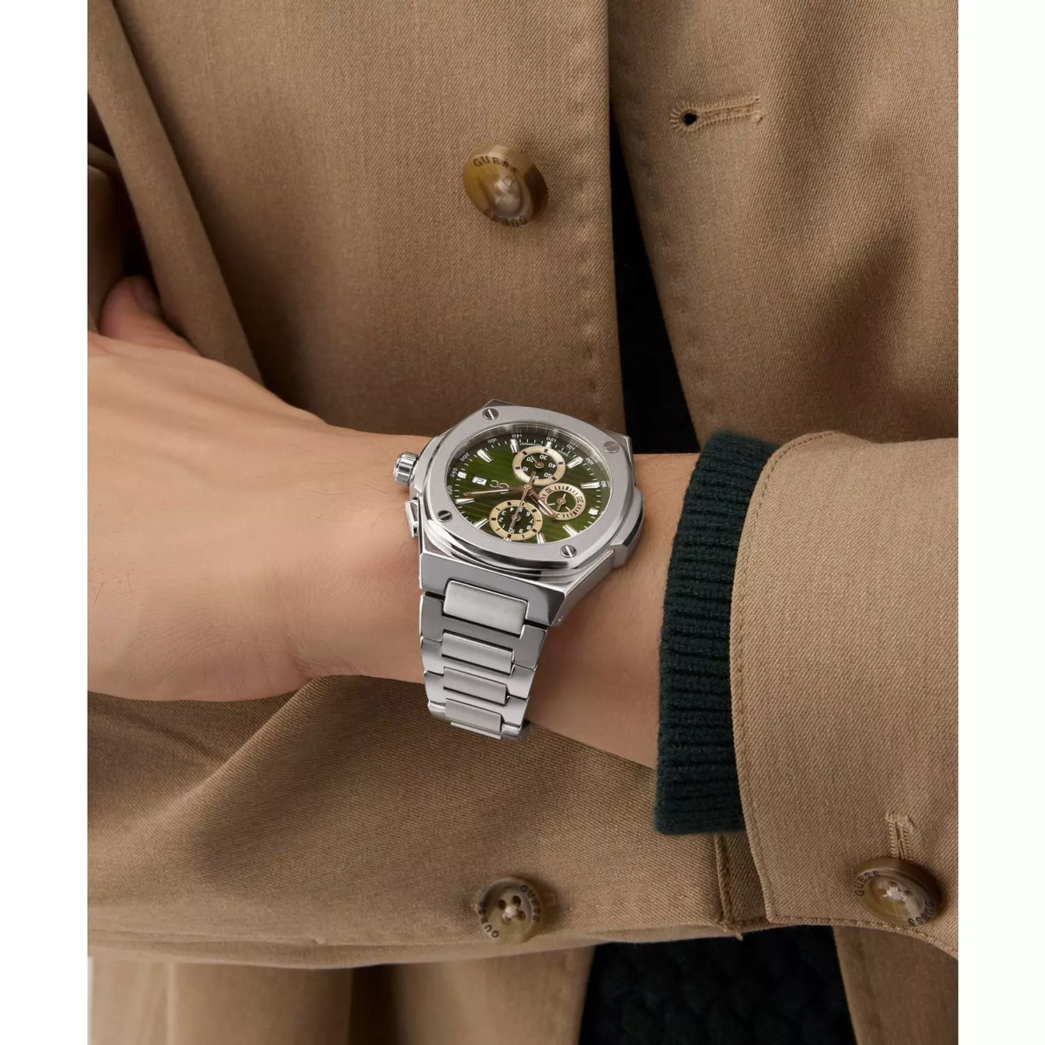 Gc Coussin Shape Chrono Metal Men Watch Silver Stainless Steel Bracelet 6