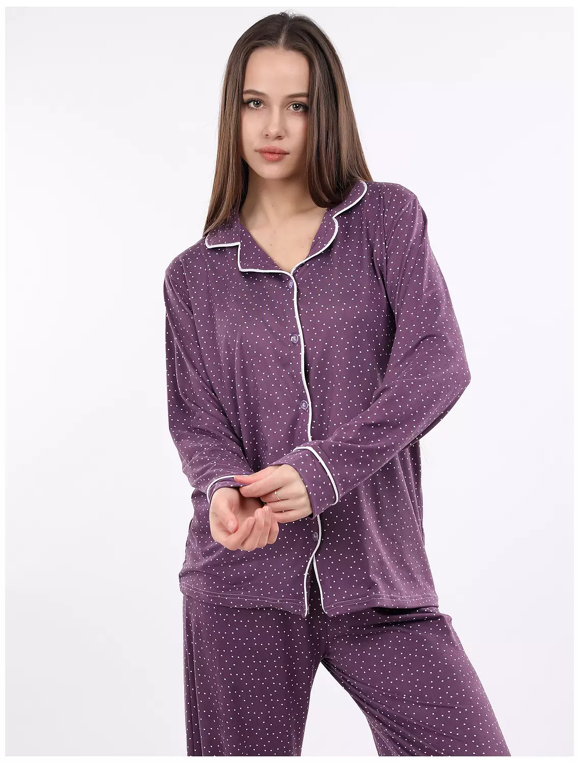A401 Midnight Dots Buttoned Long Sleeved Pajama Set 7