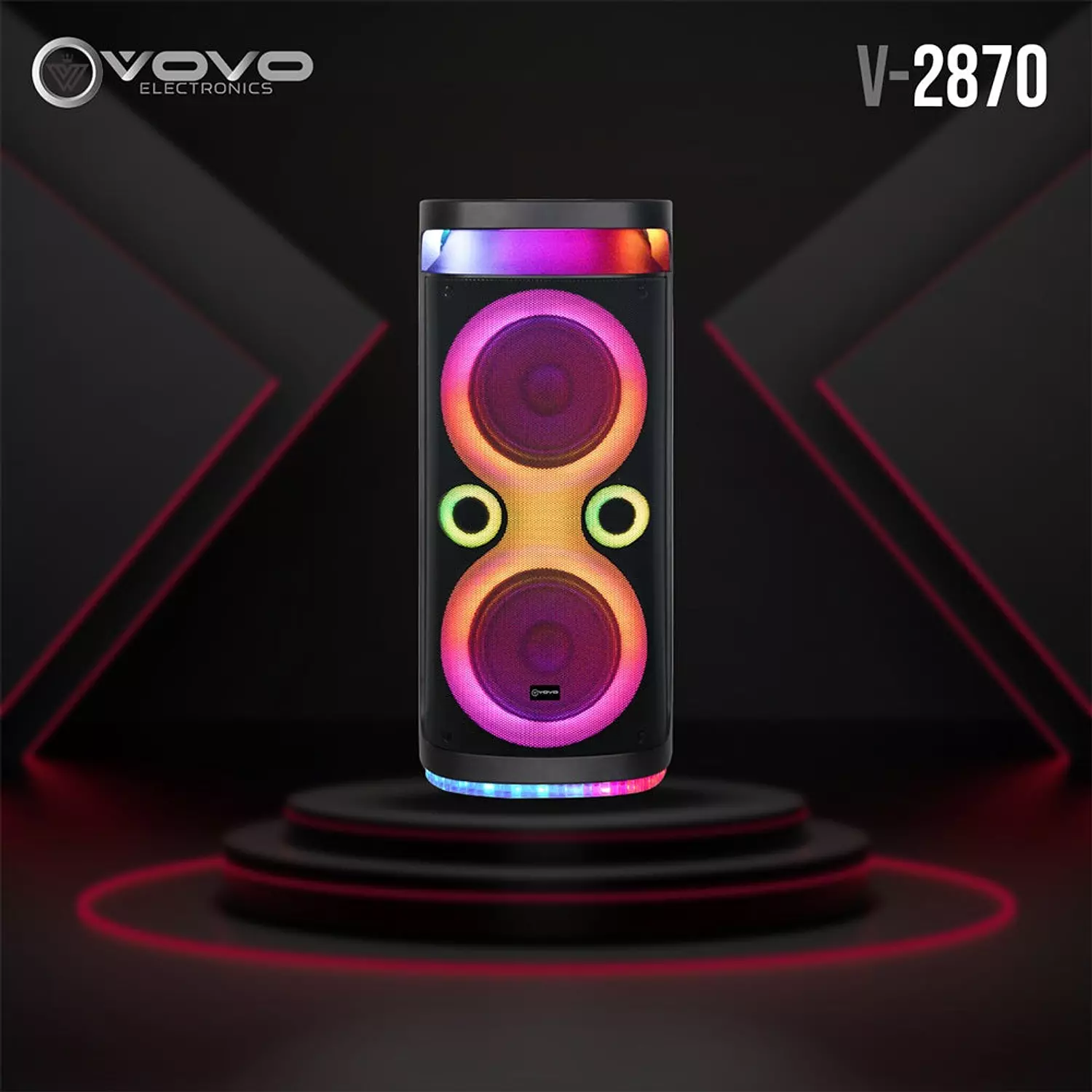 VOVO Double 8-Inch Party Speaker 40W- V-2870 with Mic & Remote 7