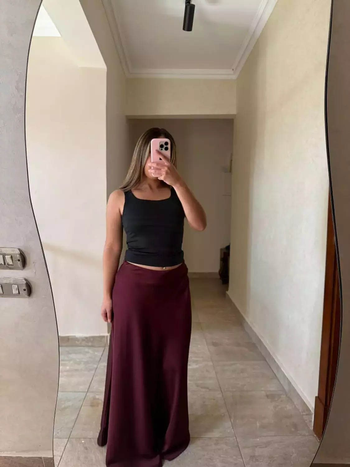 Long Satin Skirt Burgundy hover image