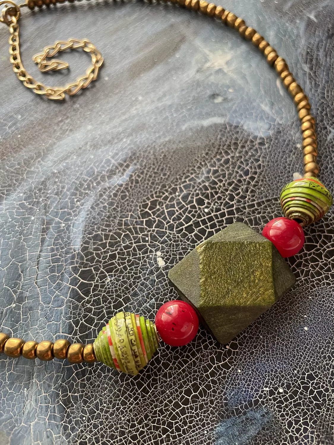 Handmade upcycled paper beads necklace  2