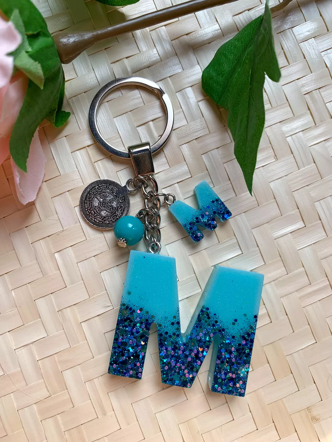 Resin Letters Keychain ( Glitter Blue ) "By Order" 12