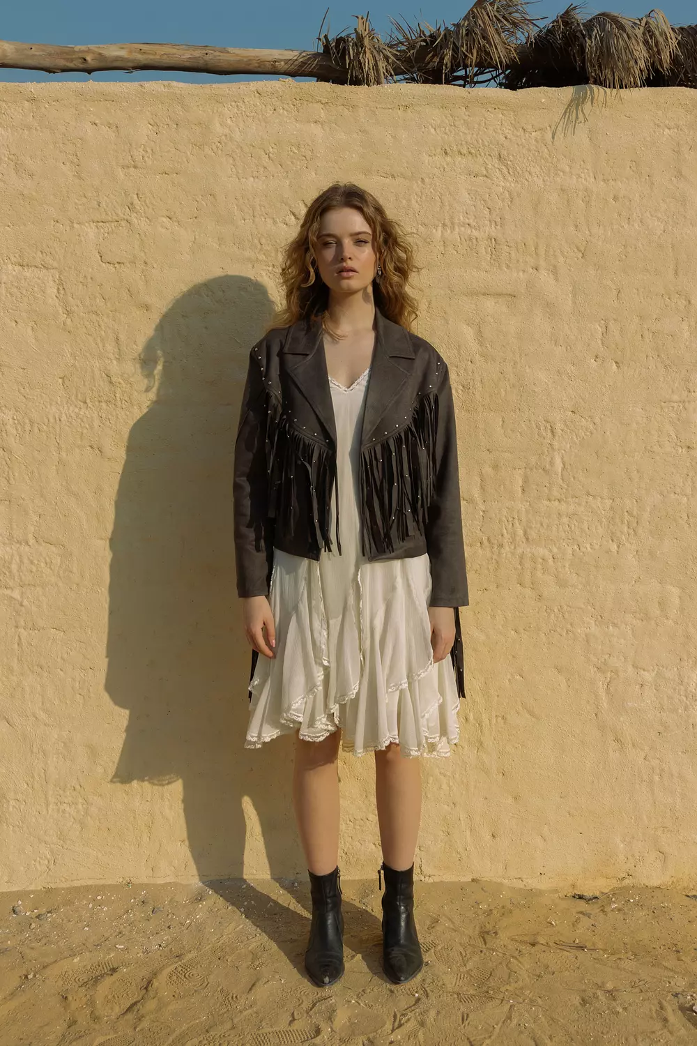 Fringe Suede Jacket - dark grey hover image