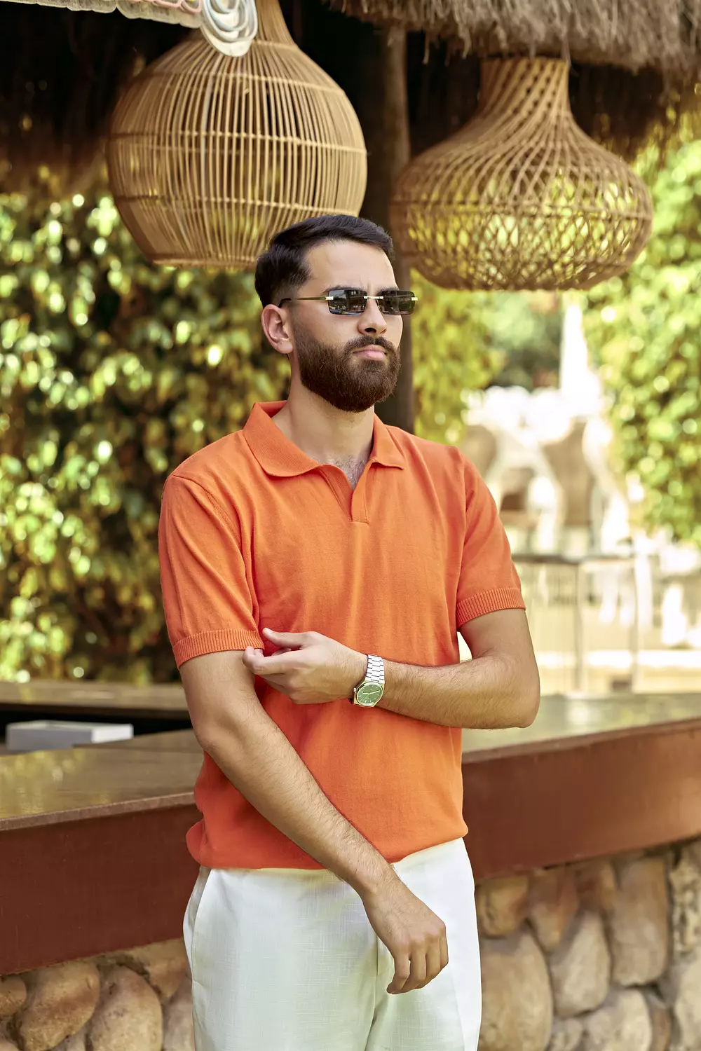 Men’s Classic Orange Textured Polo Shirt 3