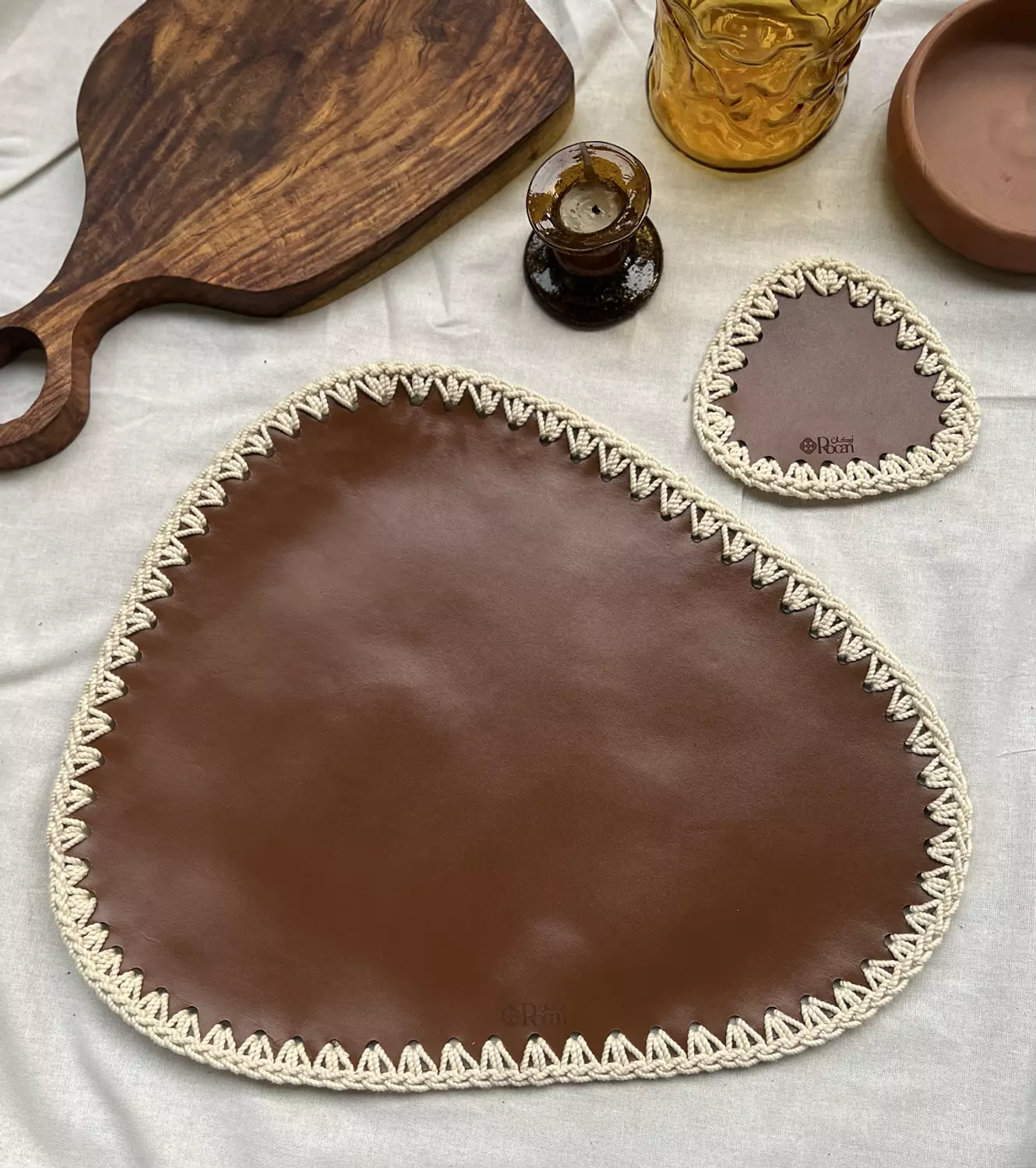 Genuine Leather Placemat & Coaster Set 4