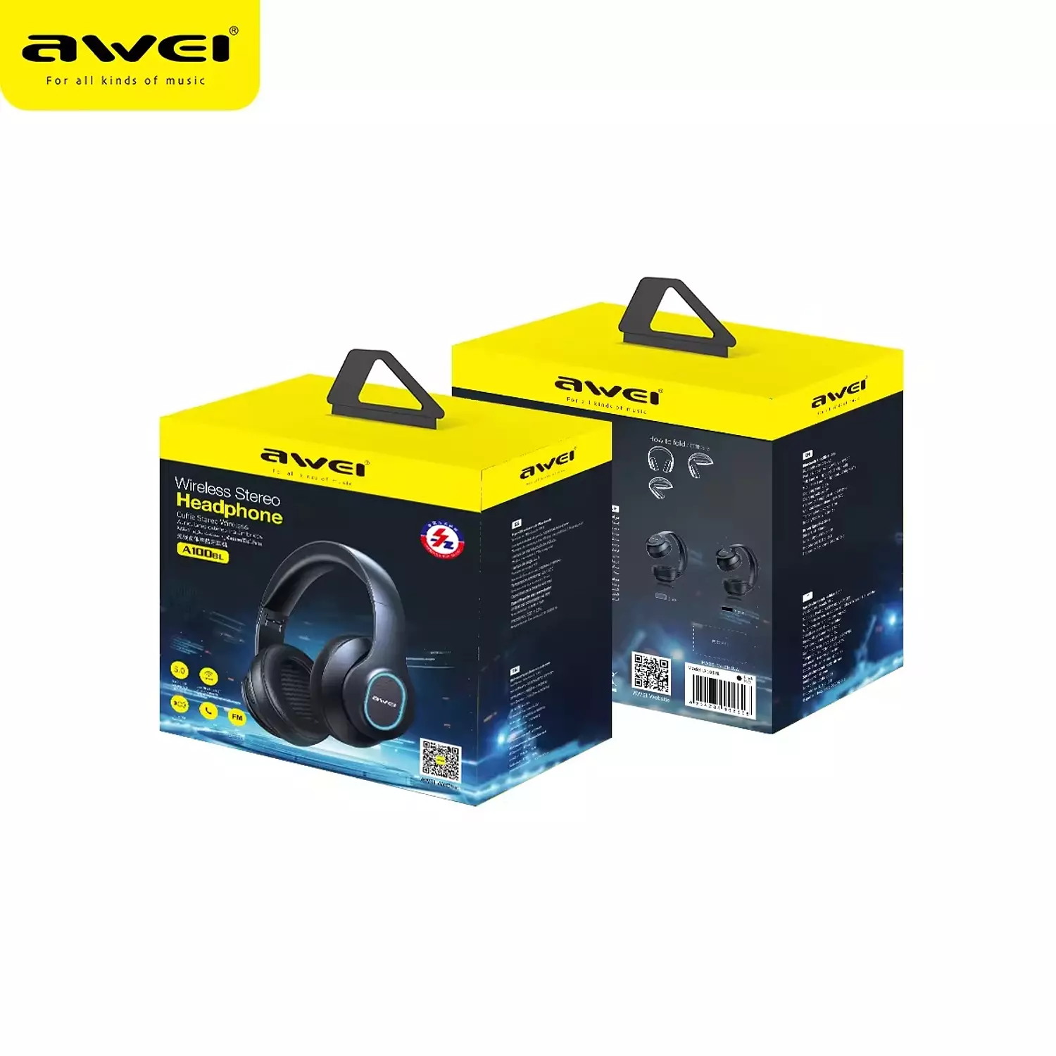 AWEI A100BL Wireless Stereo Headphones, Bluetooth 5.3, FM Radio, Powerful Sound 9