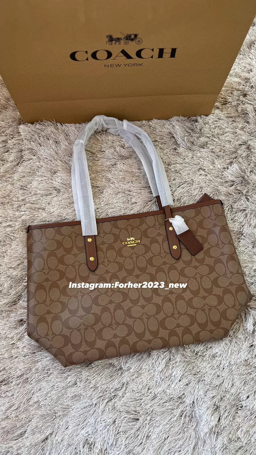 Coach city tote bags available in signature canvas brown 2
