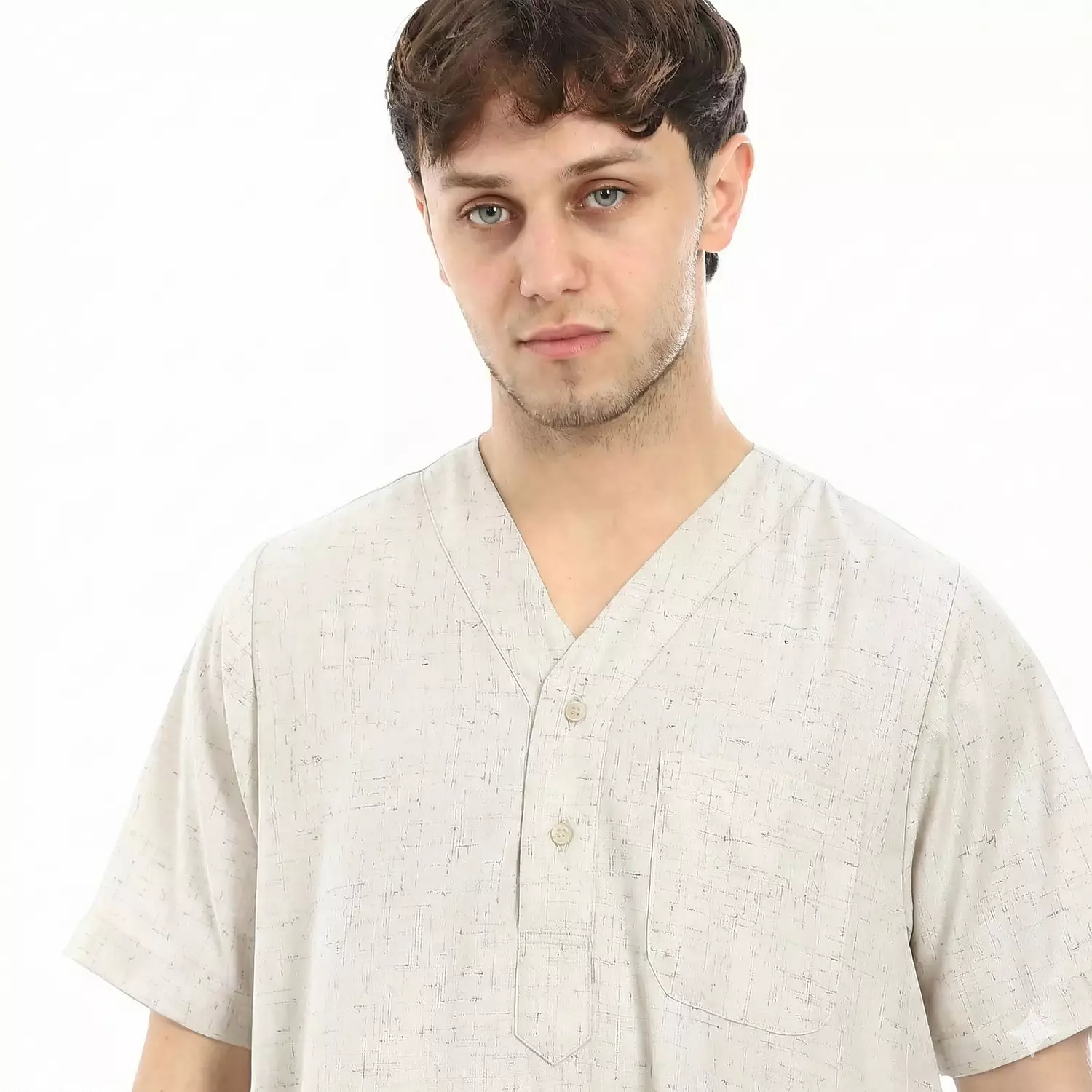 Men Galabeya Short Sleeves - Linen - 2264 -Light Beige 2