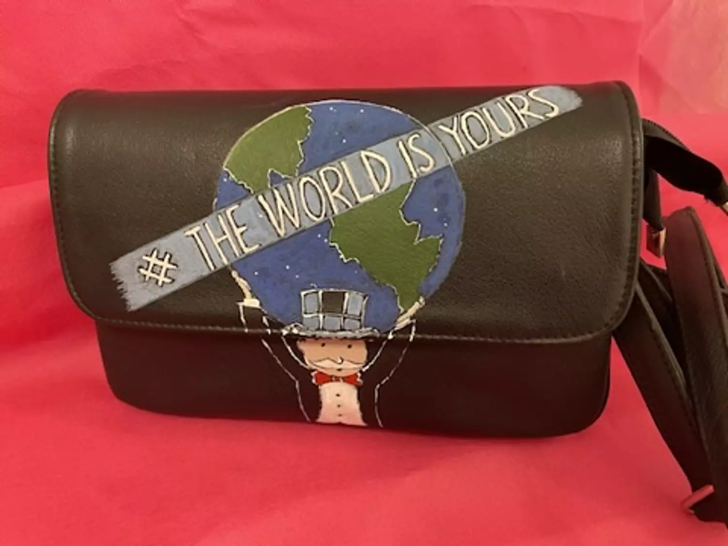 The world is yours hand-painted real leather cross bag 