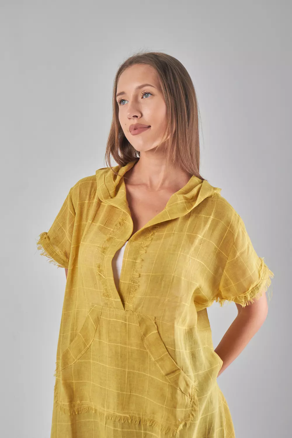 Hooded Mesh Linen Yellow Top 3