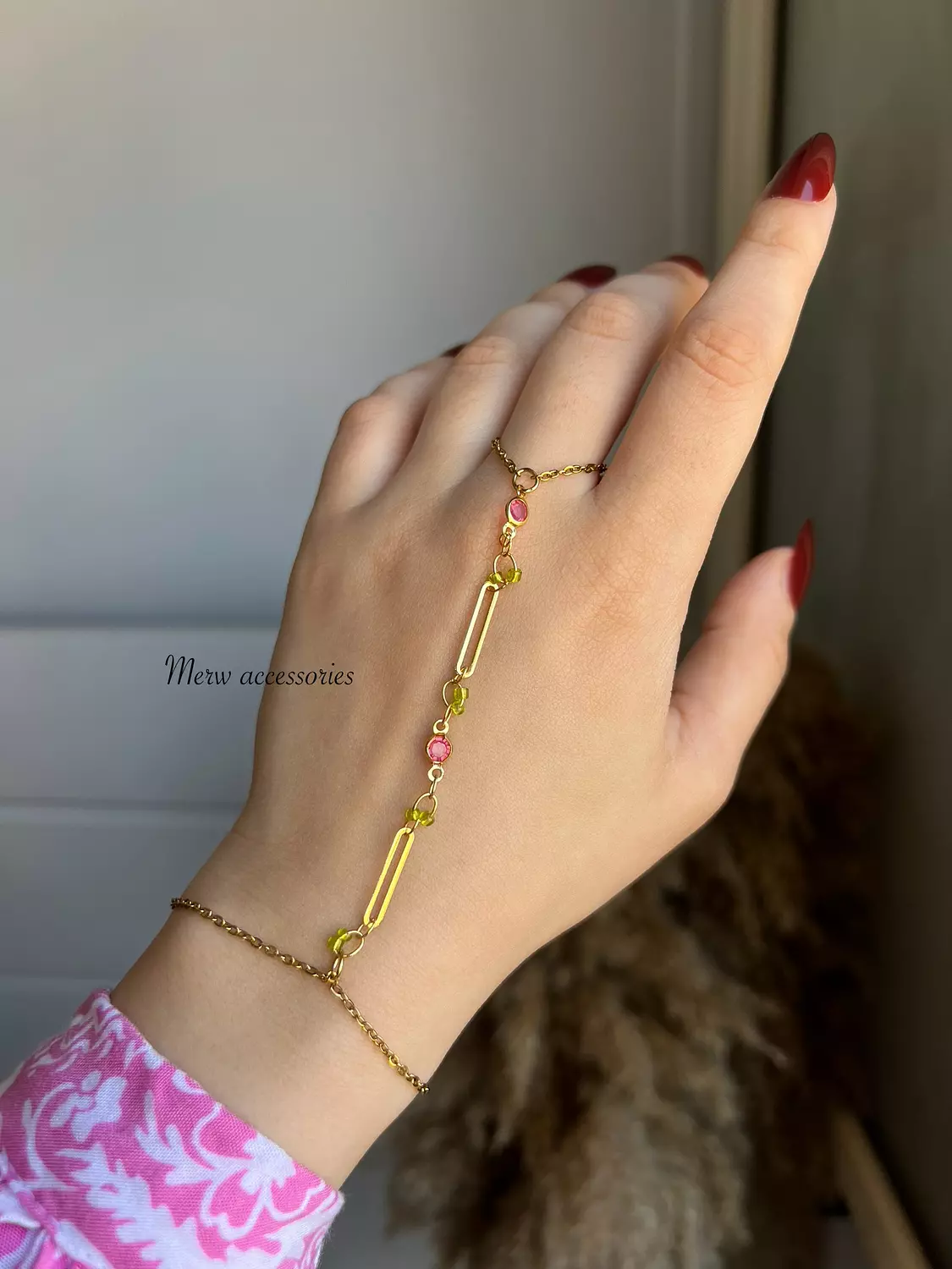 Pink green hand chain  1