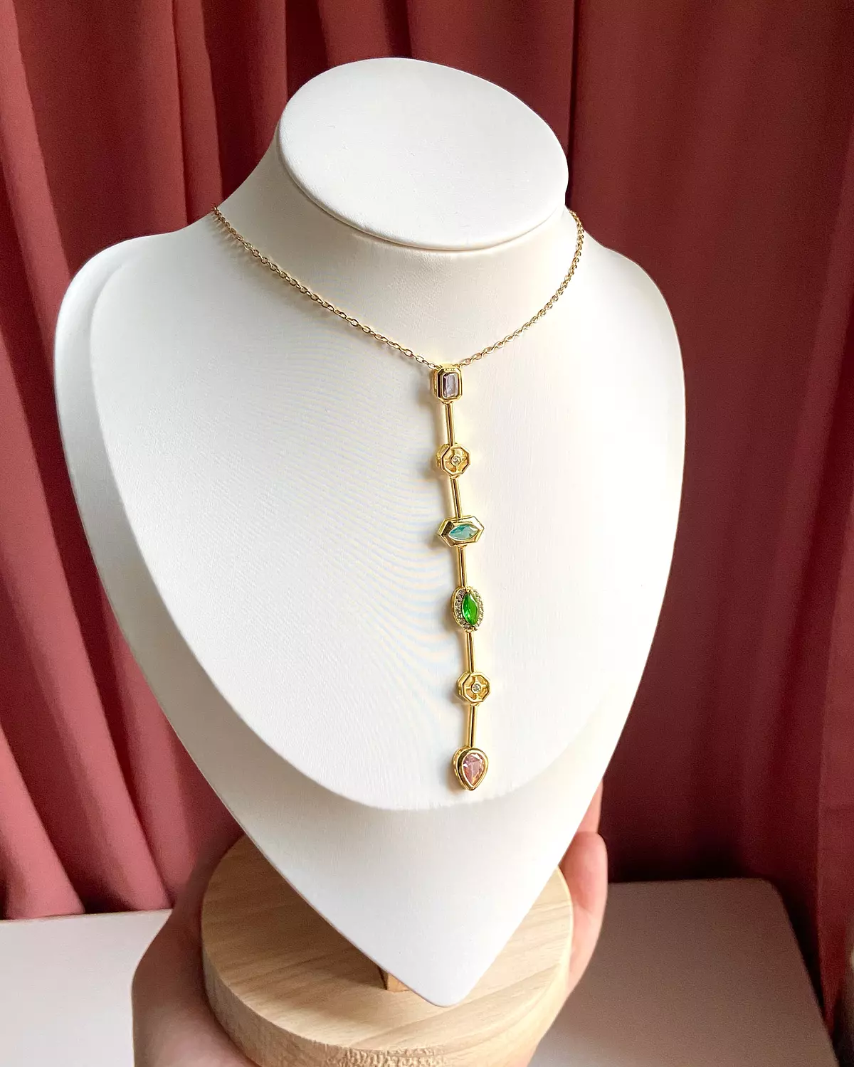 Elegant Gold Chain with Mixed Gemstone Drops 💎✨ 2