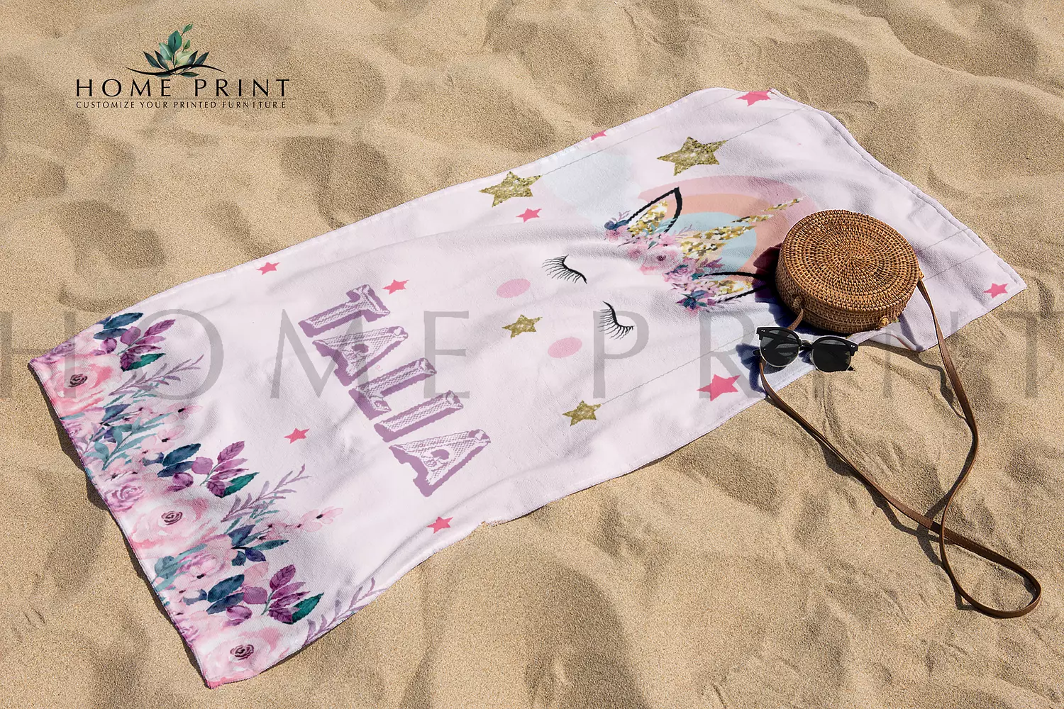 Microfiber Towel  - Flowers and Unicorn - Multi Color Design  image