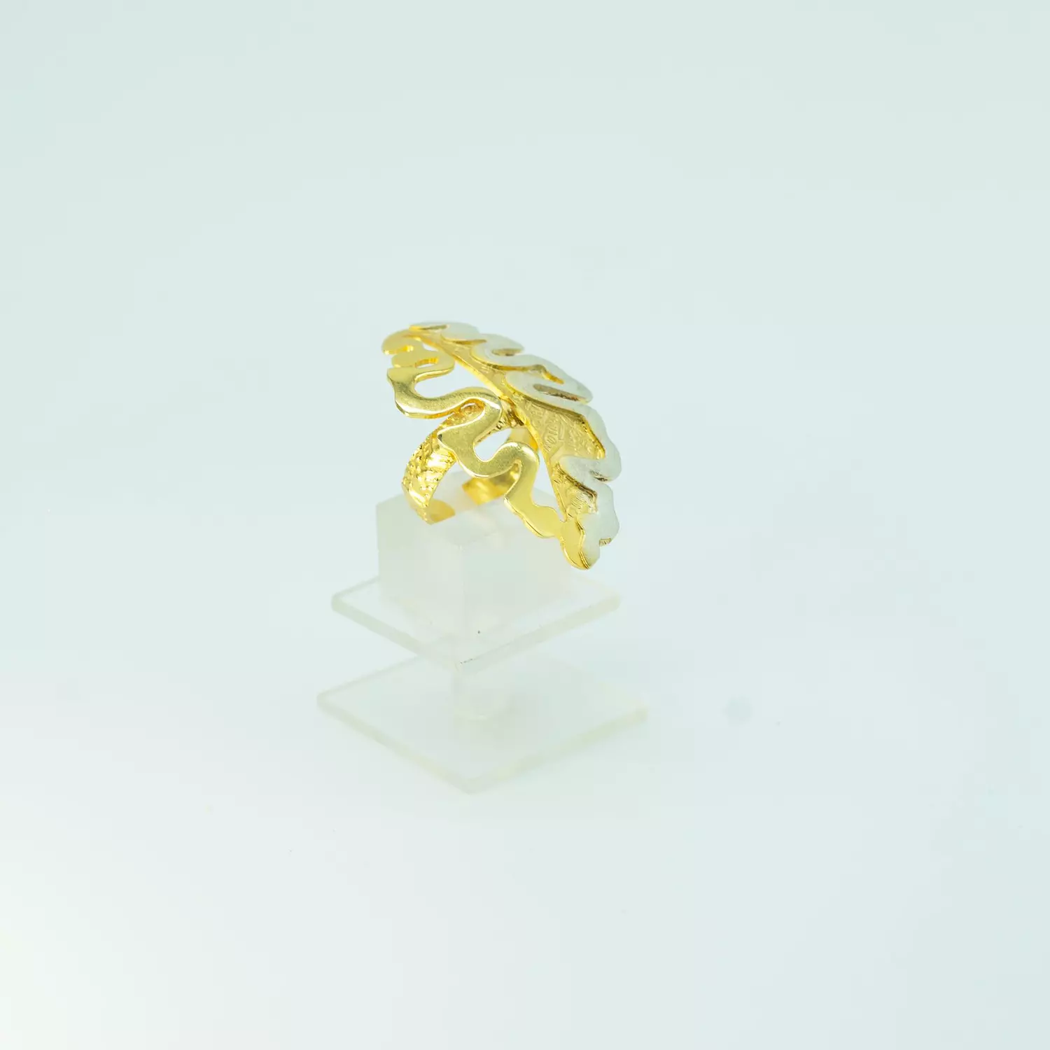 Two-layer copper ring, plated with shiny gold and silver - free size - mulberry leaf image