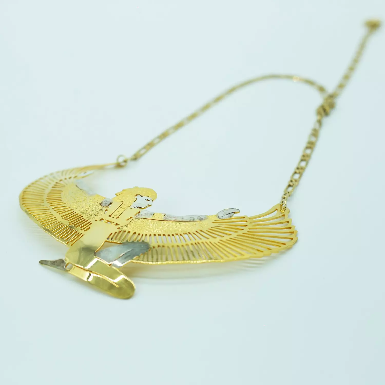 Very fine hand-carved copper chain, gold and platinum plated - 60 cm - Winged Queen Isis 4