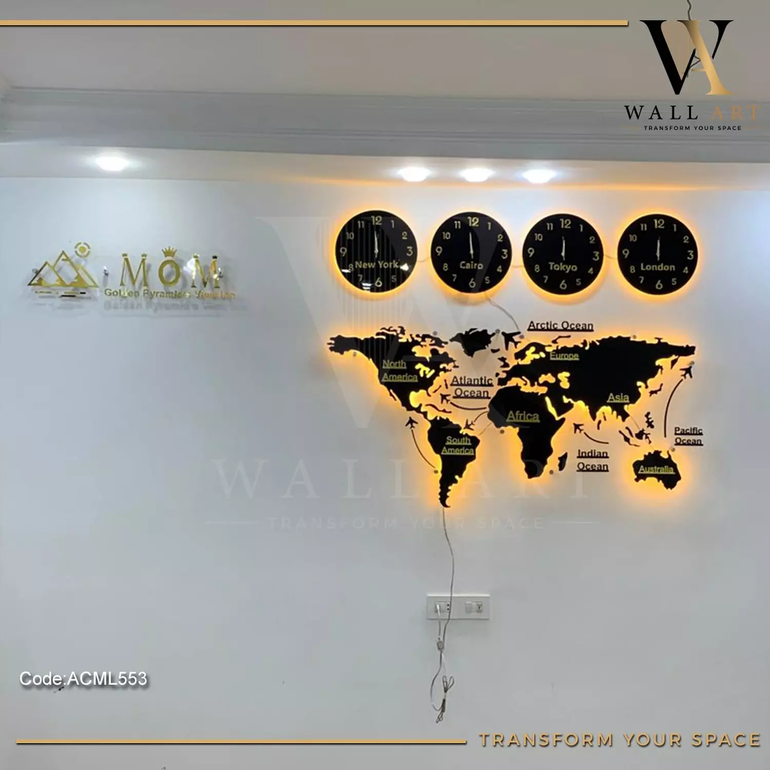 ACML553-Lighted Acrylic Mirror World Map   hover image
