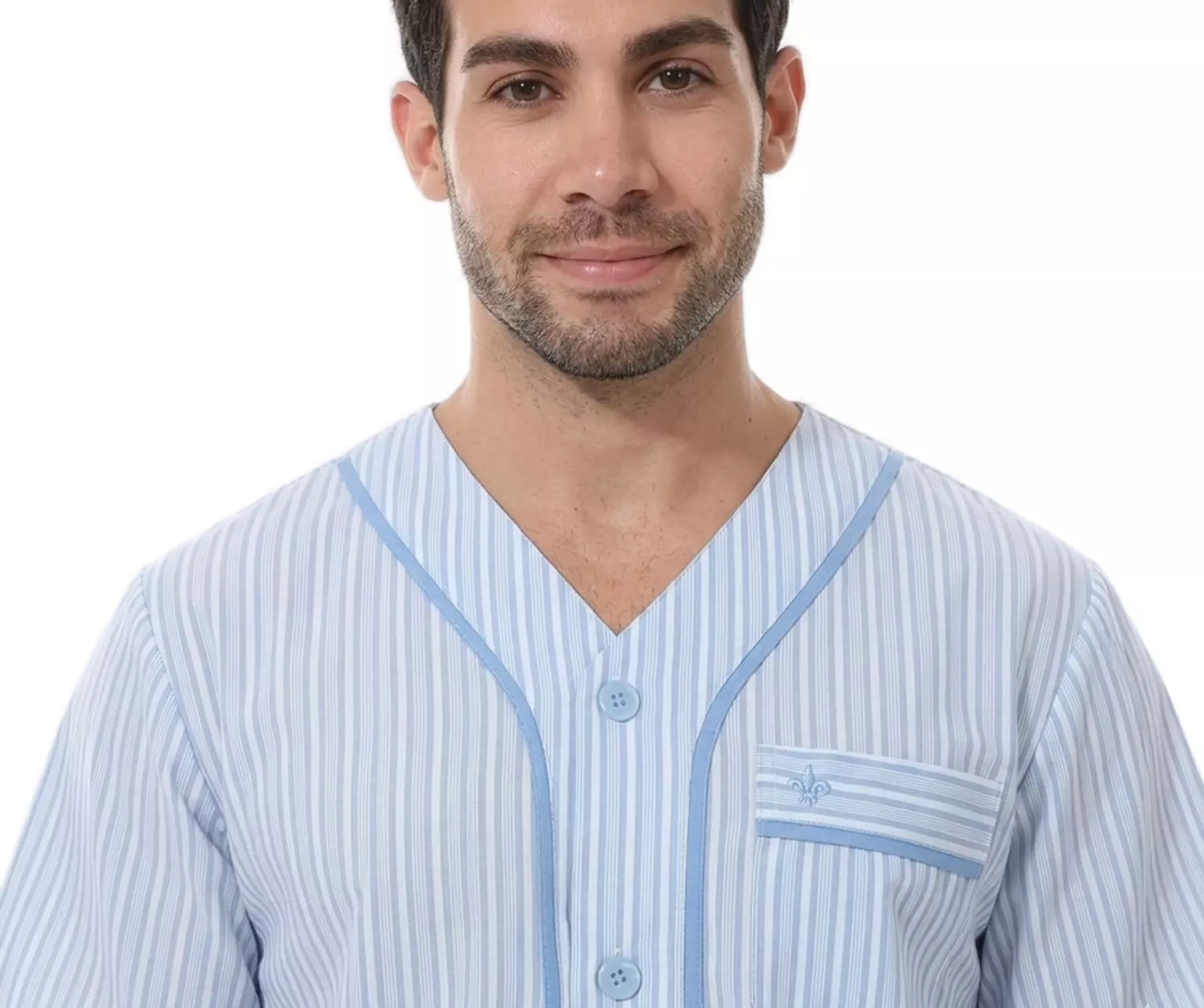 Men Classic Pajama Set - 2289 - Light Blue -2 Stripe Blue 2