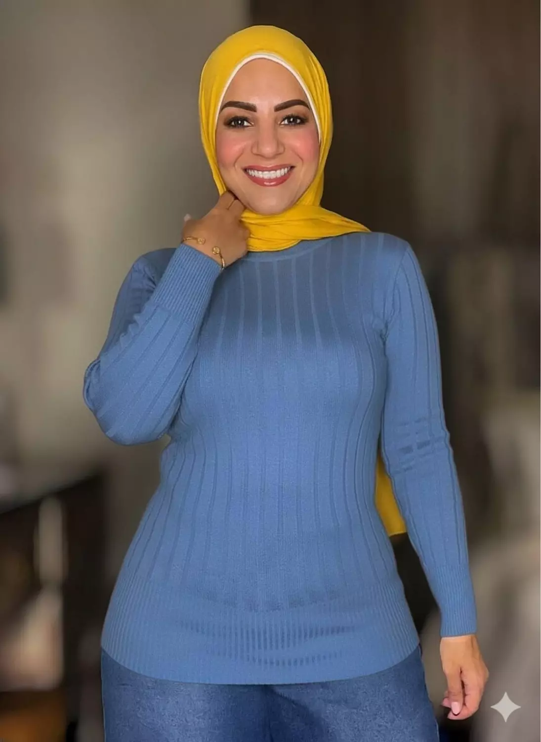 Knitted Striped High-cool Pullover - Free Size - Navy Blue image