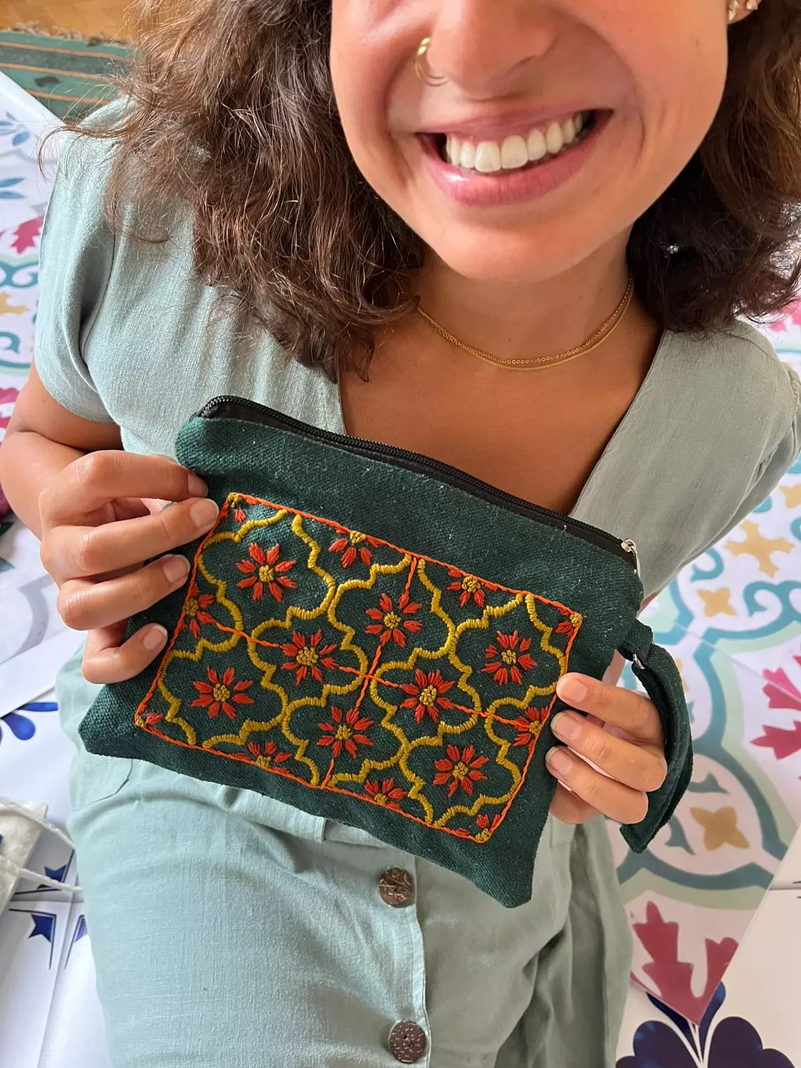 B A L A T! Hand-embroidered Egyptian Tile Pouch for those who carry culture in style.    2