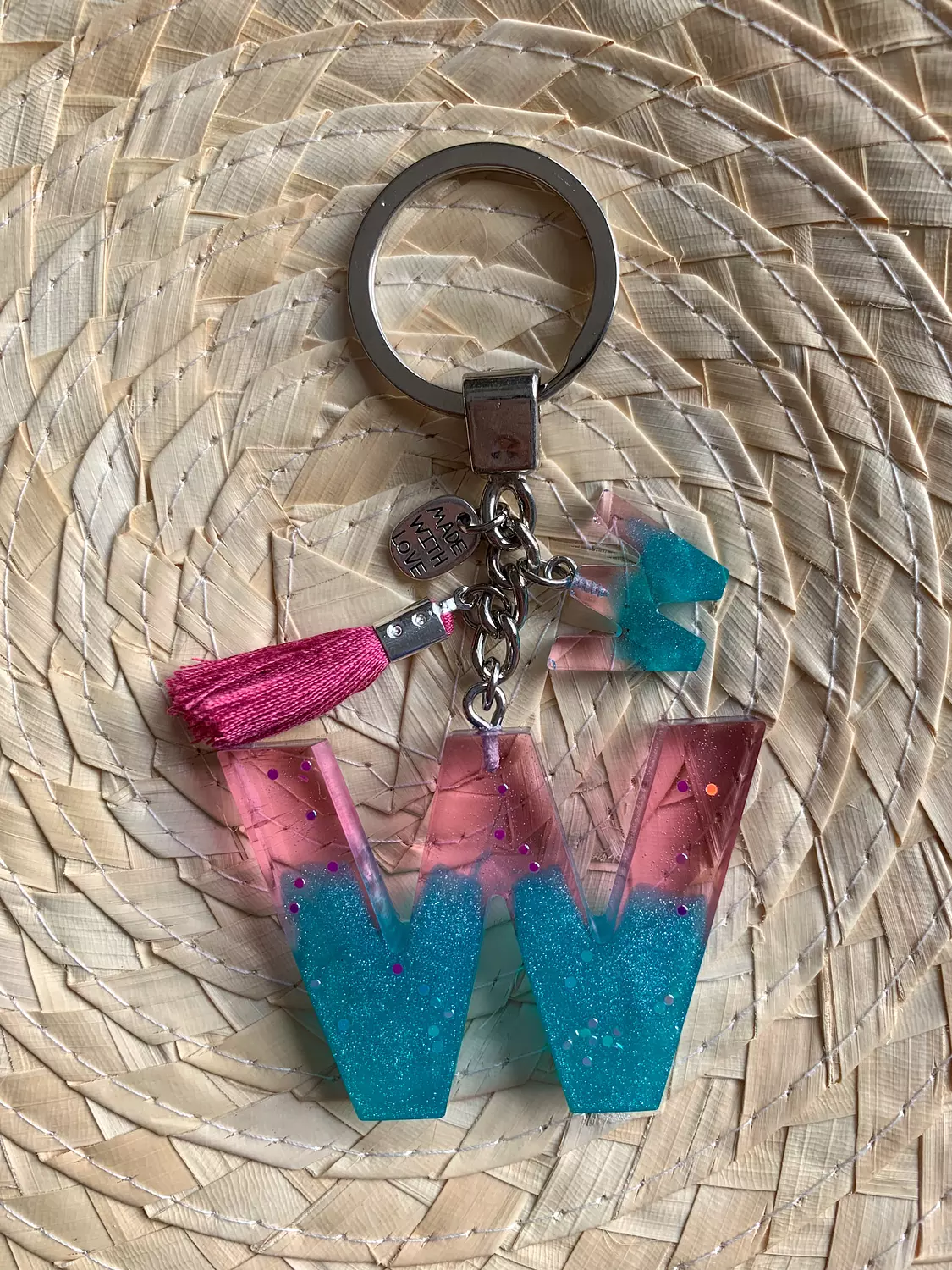 Resin Letters Keychain ( Fuschya & Teal ) "By Order"  18