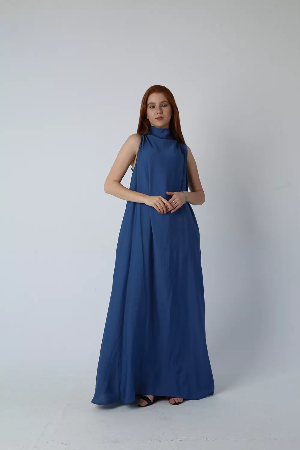 Ruched Maxi Dress - Blue 4