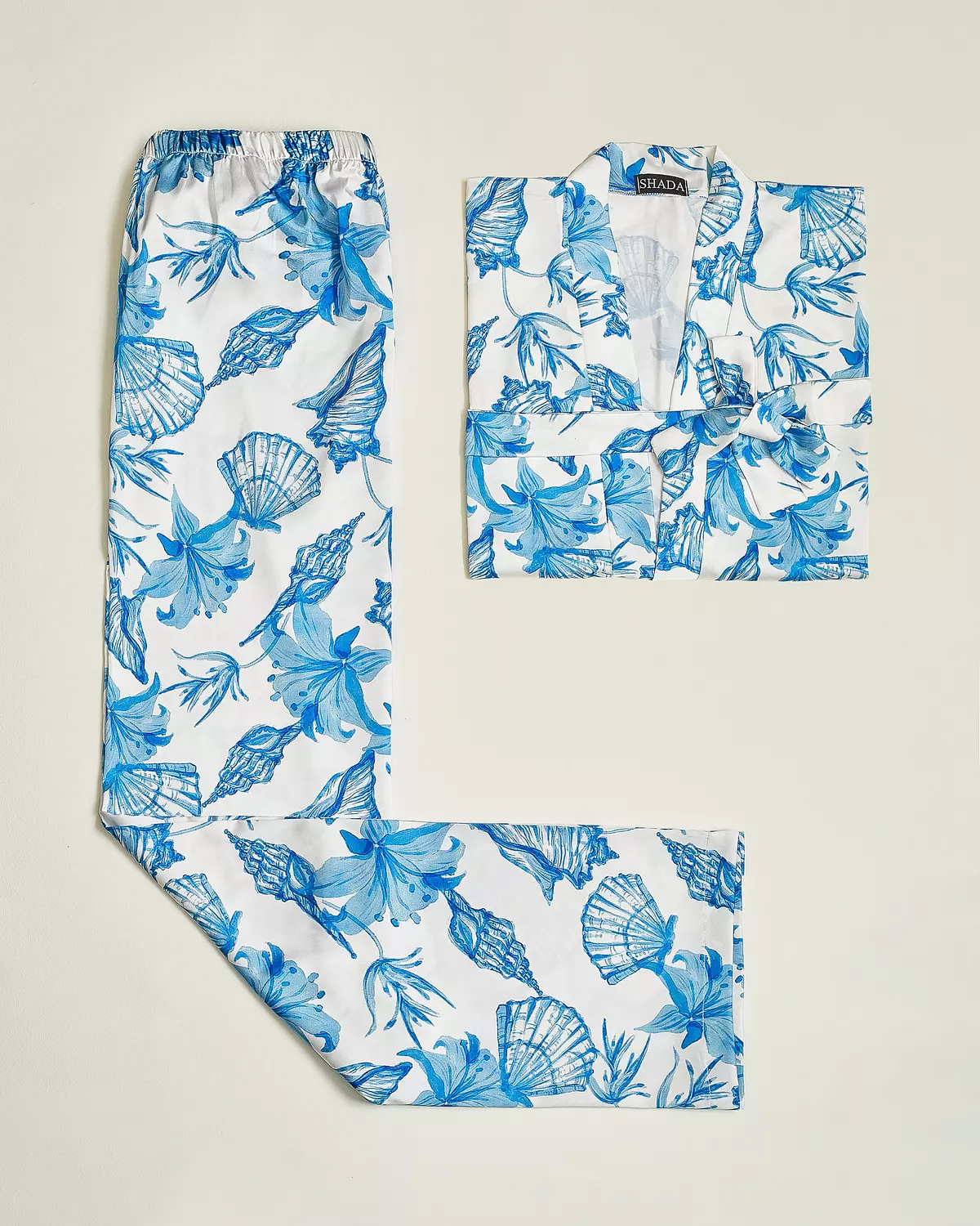 Blue X White Robe and Pants Set   image