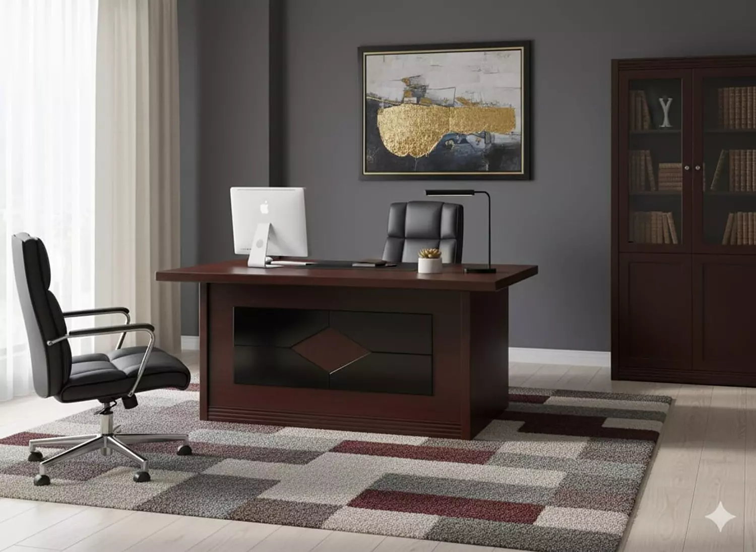 مكتب 160 سم خشب زان بني صدر نجمه + وحده ادراج image