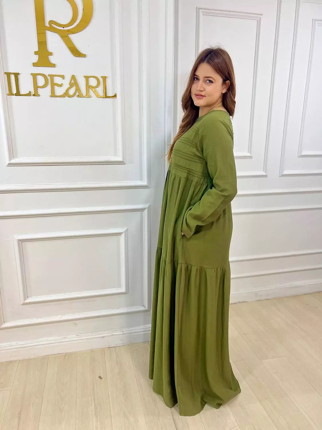 Long Sleeve Linen Dress - Olive 3