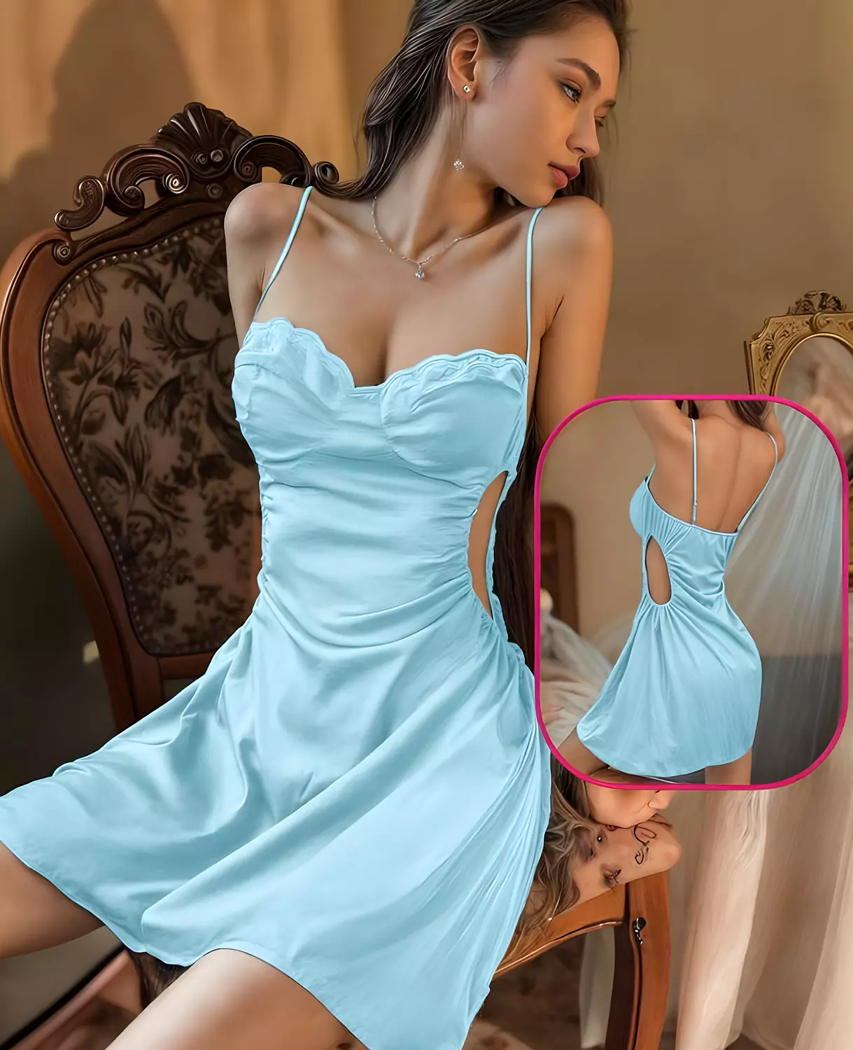 Lace Cup Satin Mini Slip Dress image