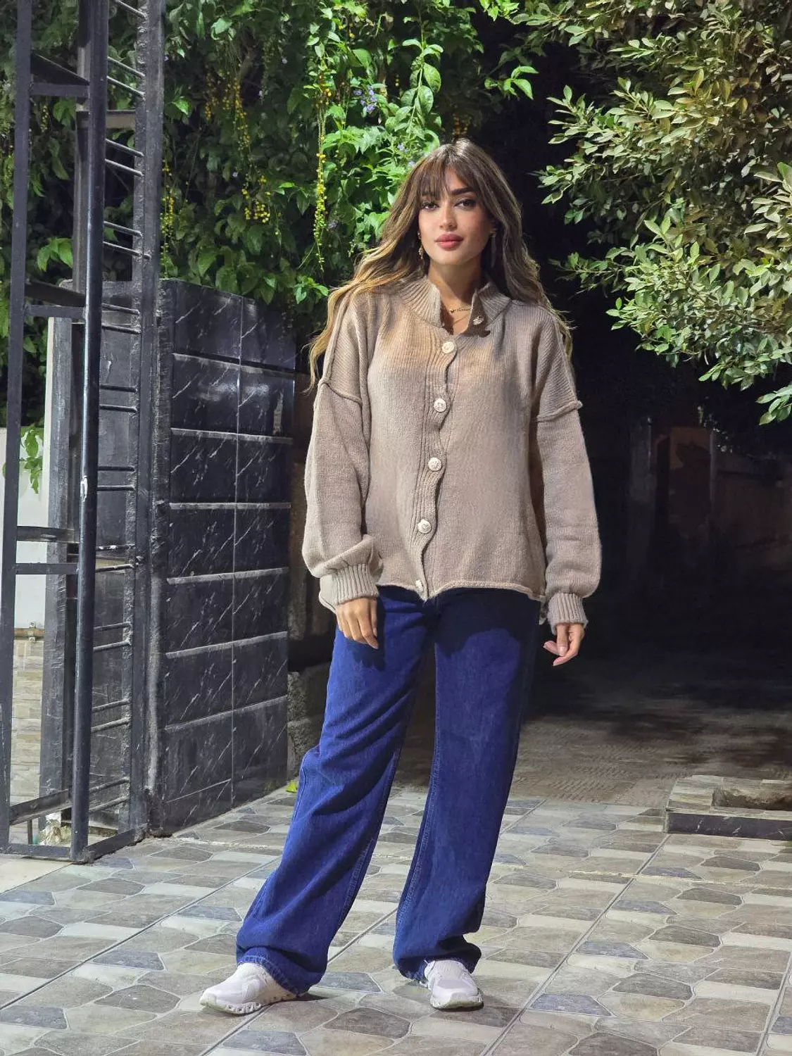 Oversize Café Cardigan with Gold Buttons  hover image