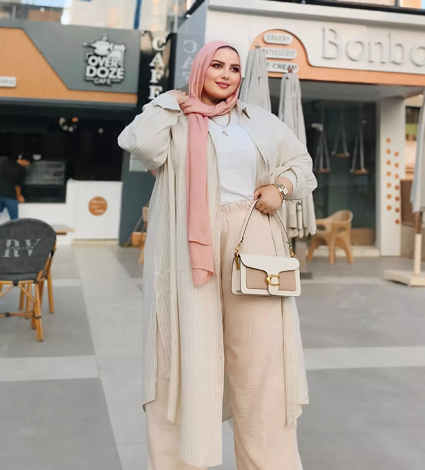 Striped shirt dress ( in beige ) 2