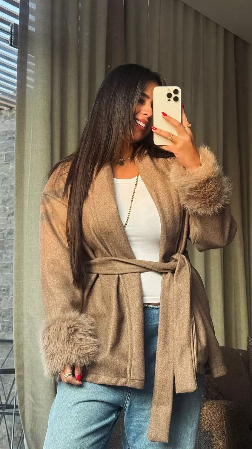 Luxe Wrap Fur-Cuff Coat 2