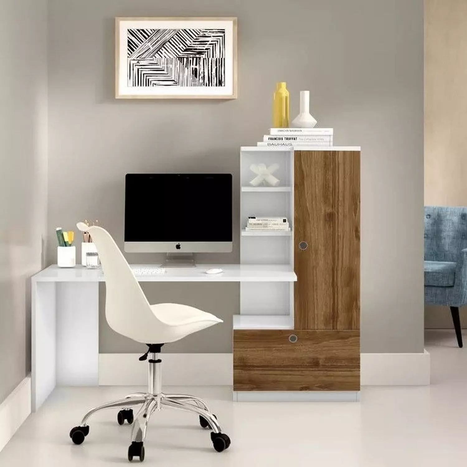 MDF Desk White And Brown - 140 × 50 × 140 cm image