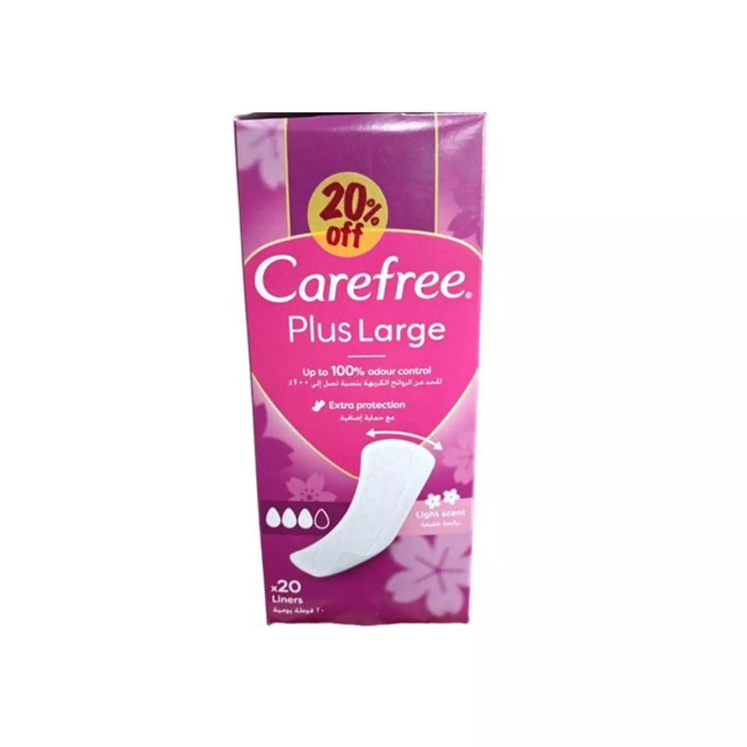 OFFER - CAREFREE PLUS LARGE LIGHT SCENT 20 LINERS 20 % OFF image