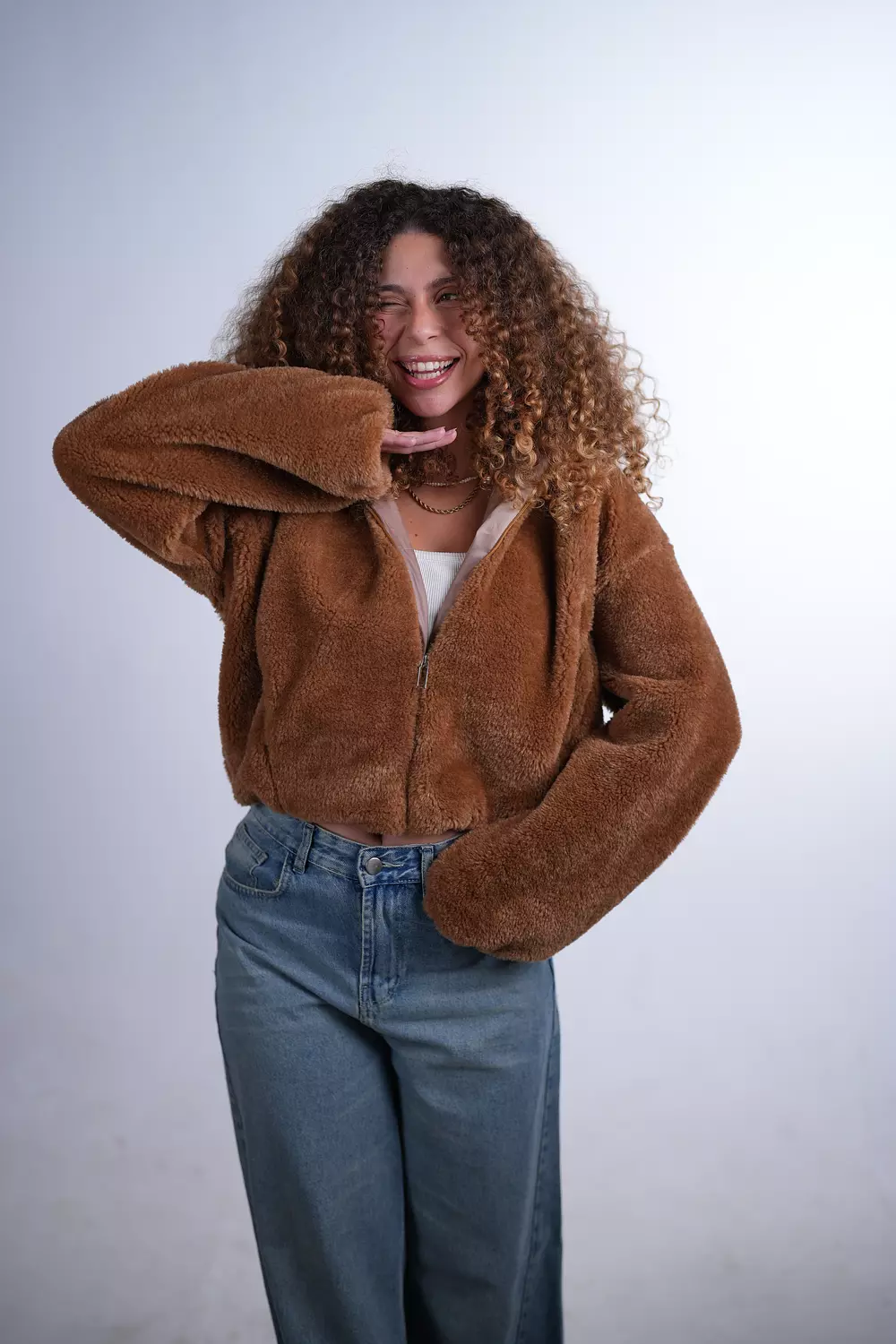 Camel Faux Fur Jacket image