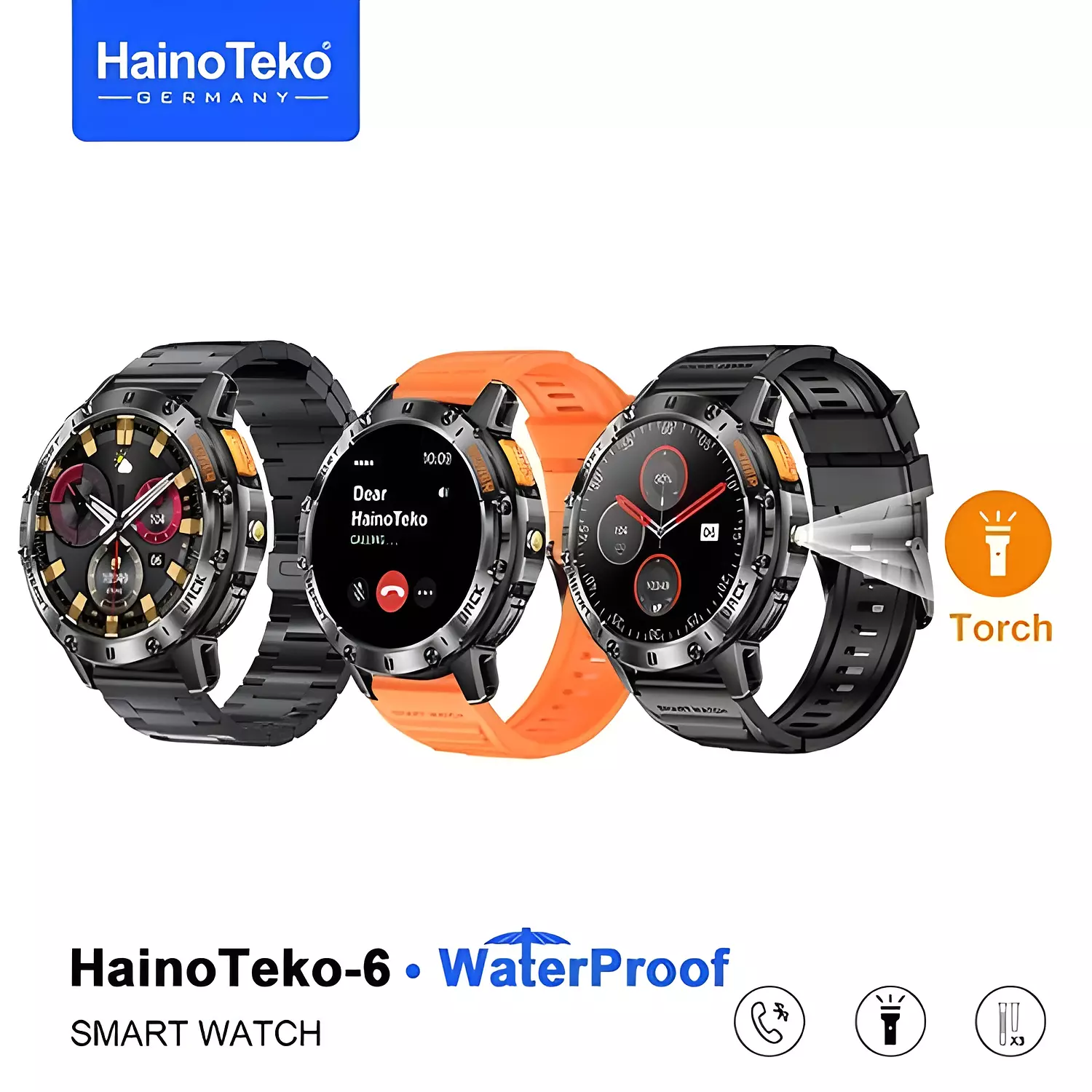 Haino Teko HainoTeko-6 Smartwatch Black with Leather & Silicon Straps hover image