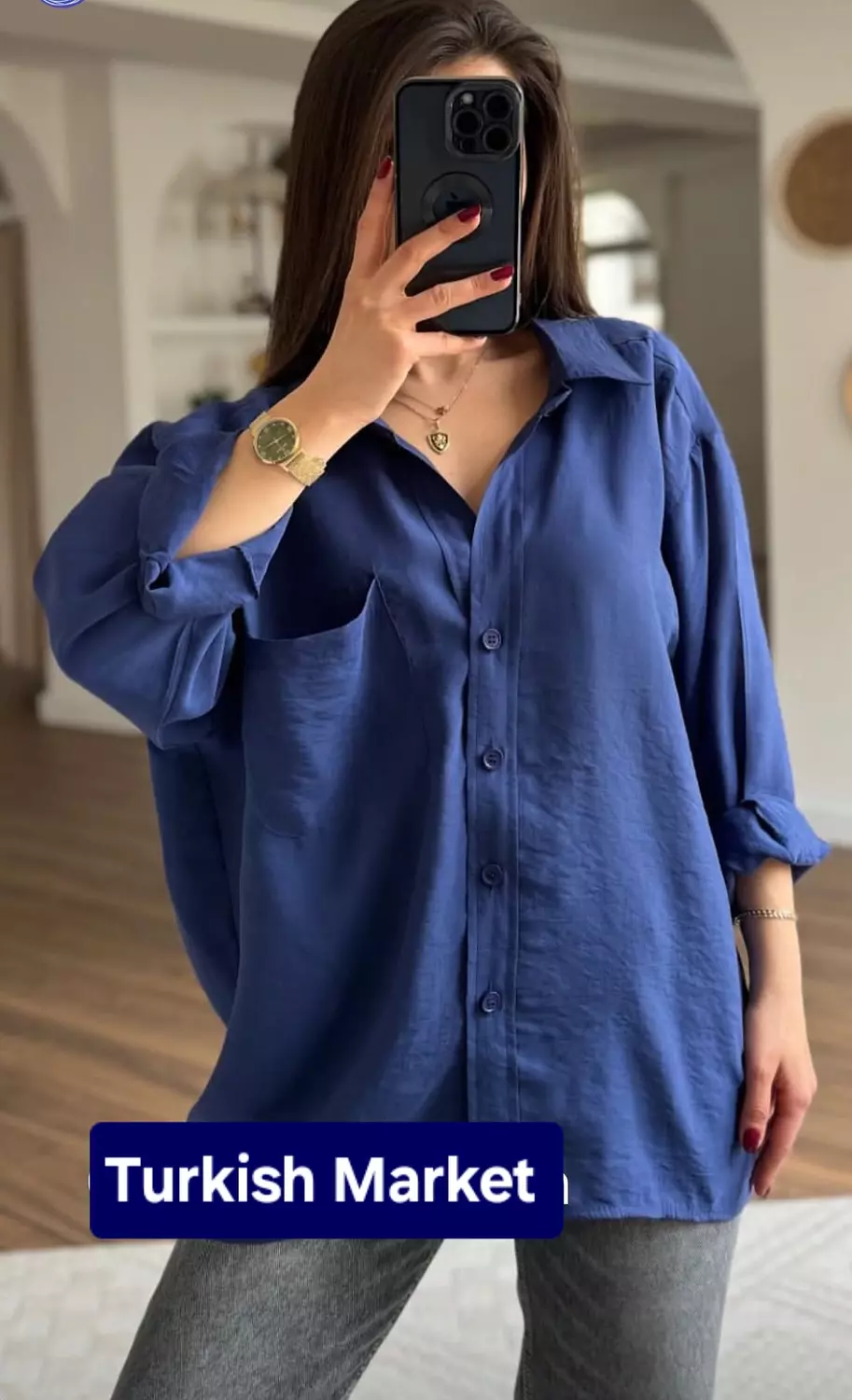 Navy blue linen shirt image