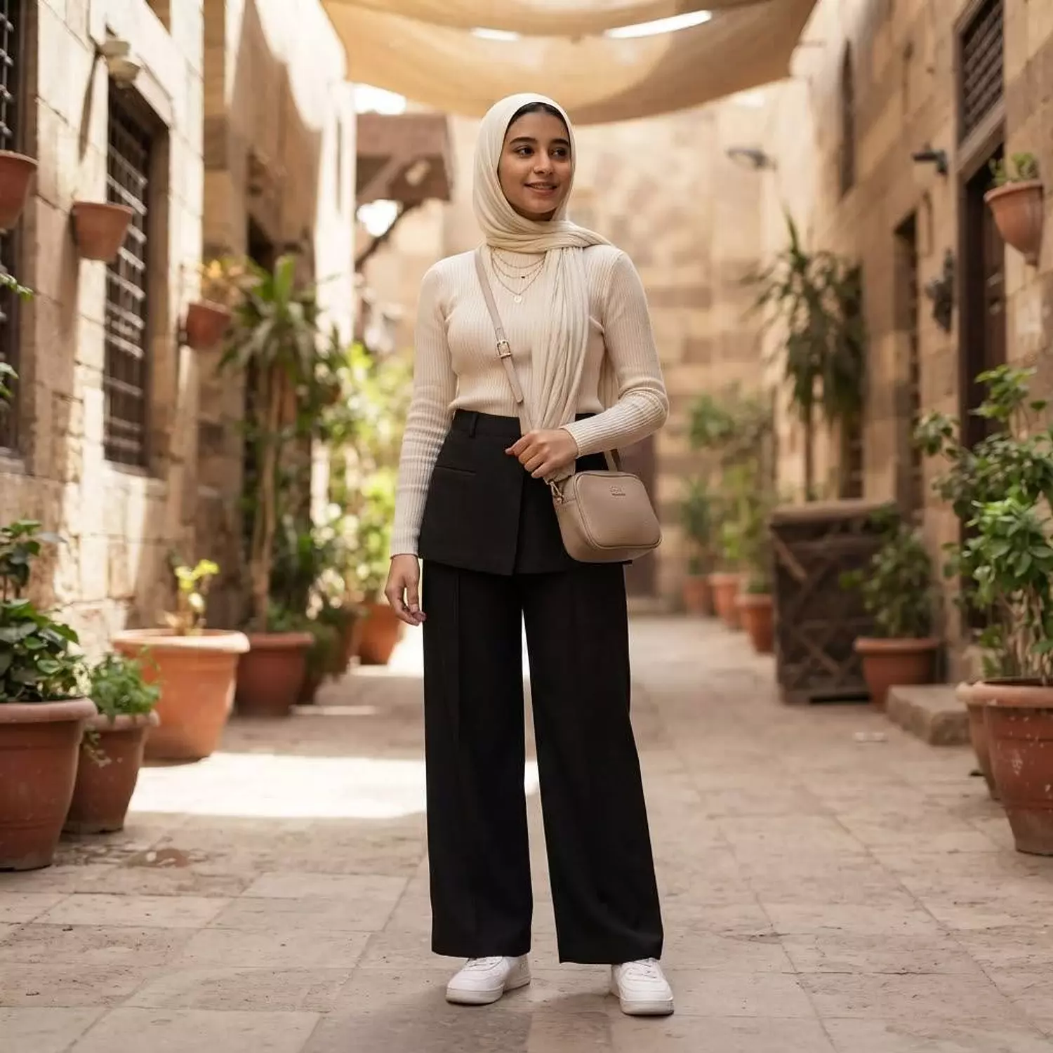 Skort-Layered Wide-Leg Pants 3