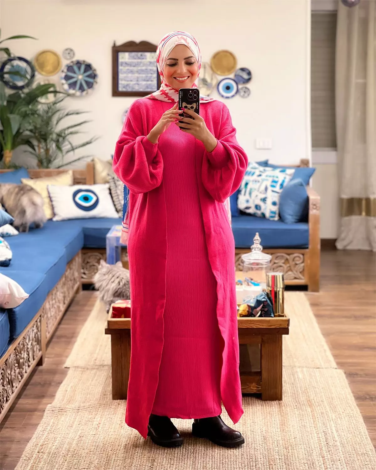 Knitted High-cool Plain Basic Dress - Fuchsia image