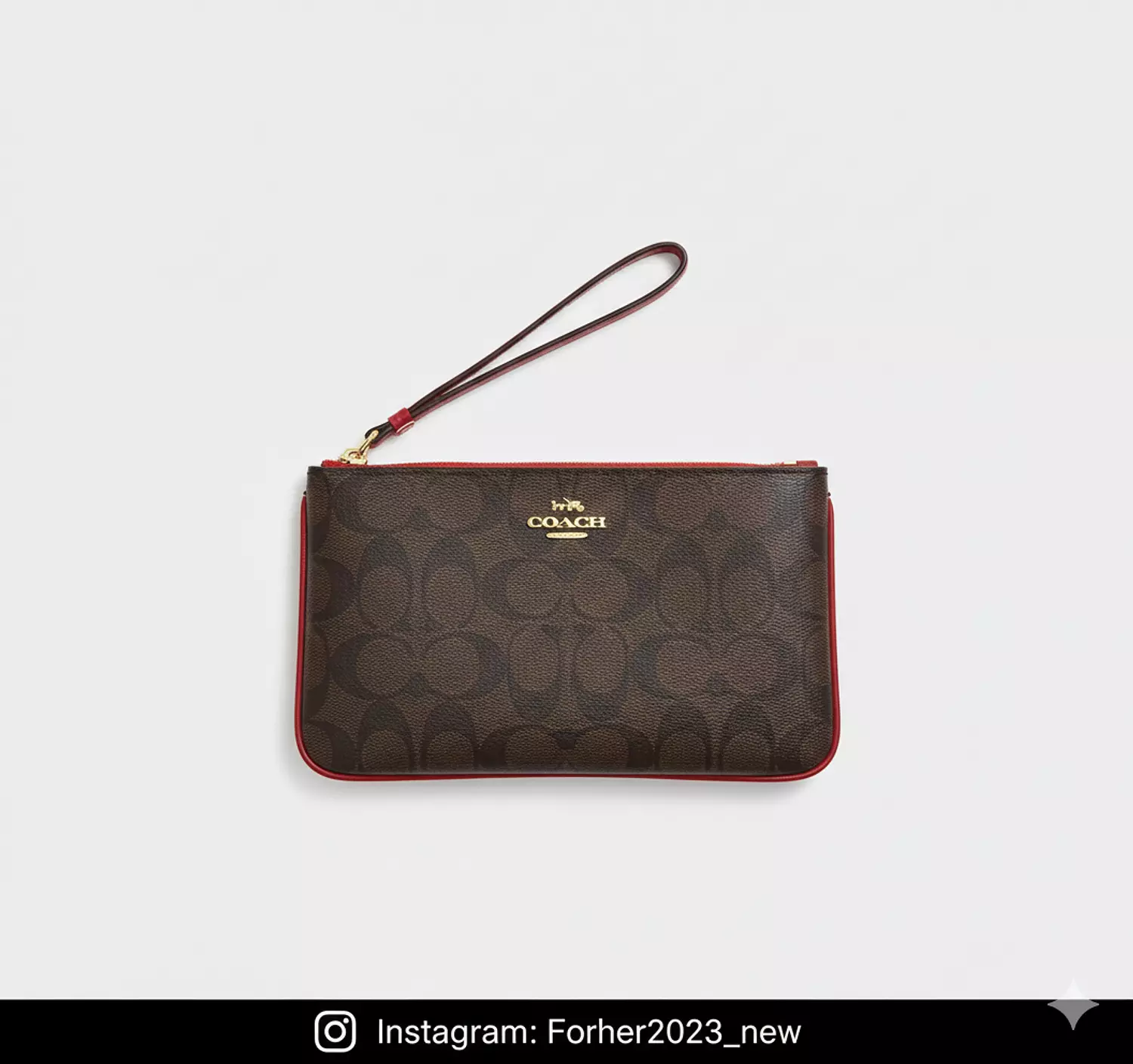 Coach wristlet in signature canvas with red stroke  image