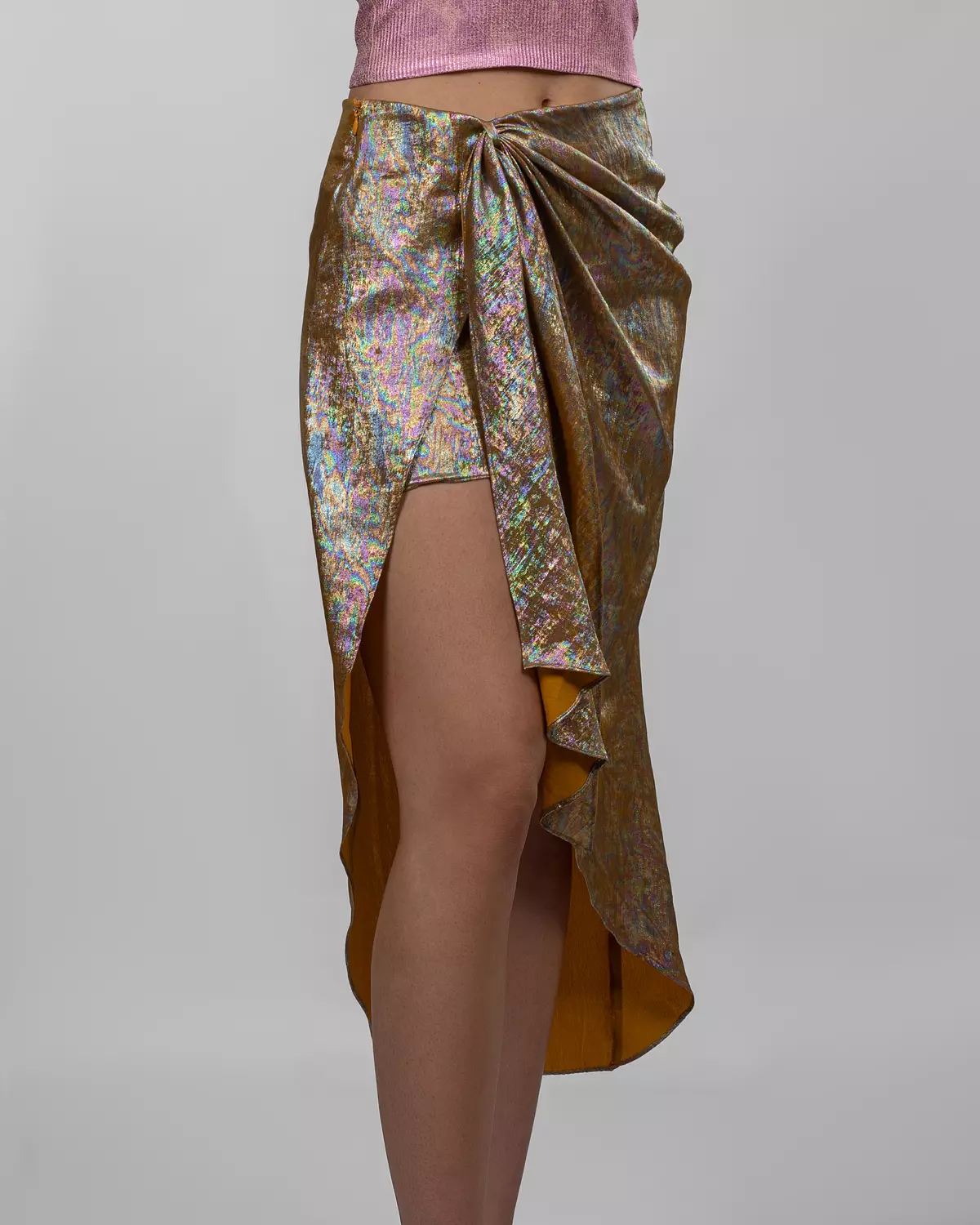 Gold Metallic Draped High-Slit Skirt hover image