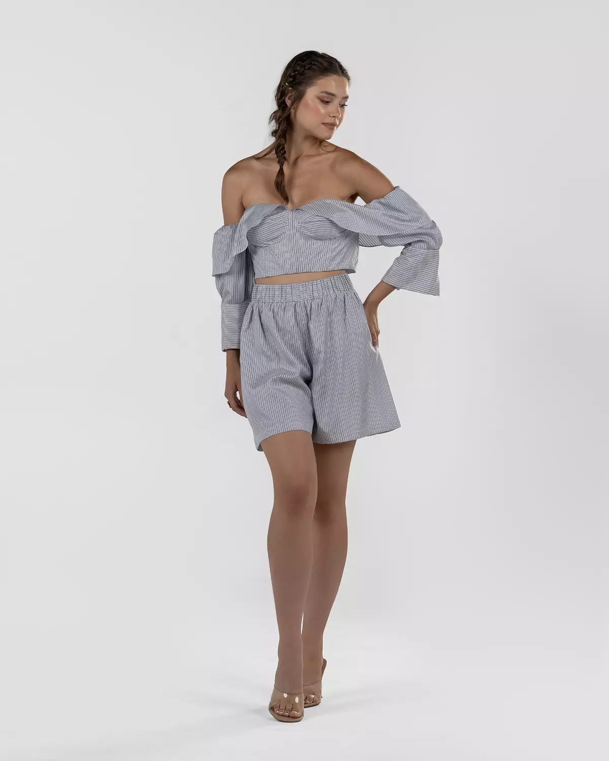 Refined Off-Shoulder Striped Corset Top 8