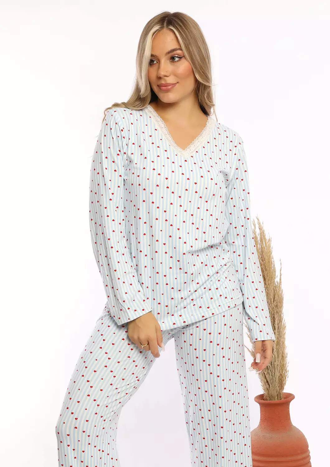 C332 PINK HEARTS LONG SLEEVES PAJAMA SET  image