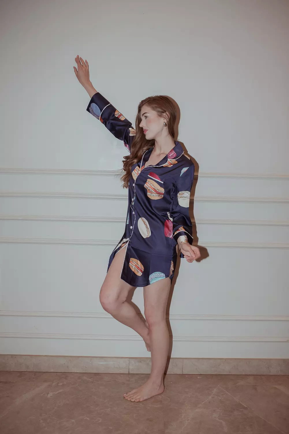 Macaroons Sleeping Shirt Navy Blue 1