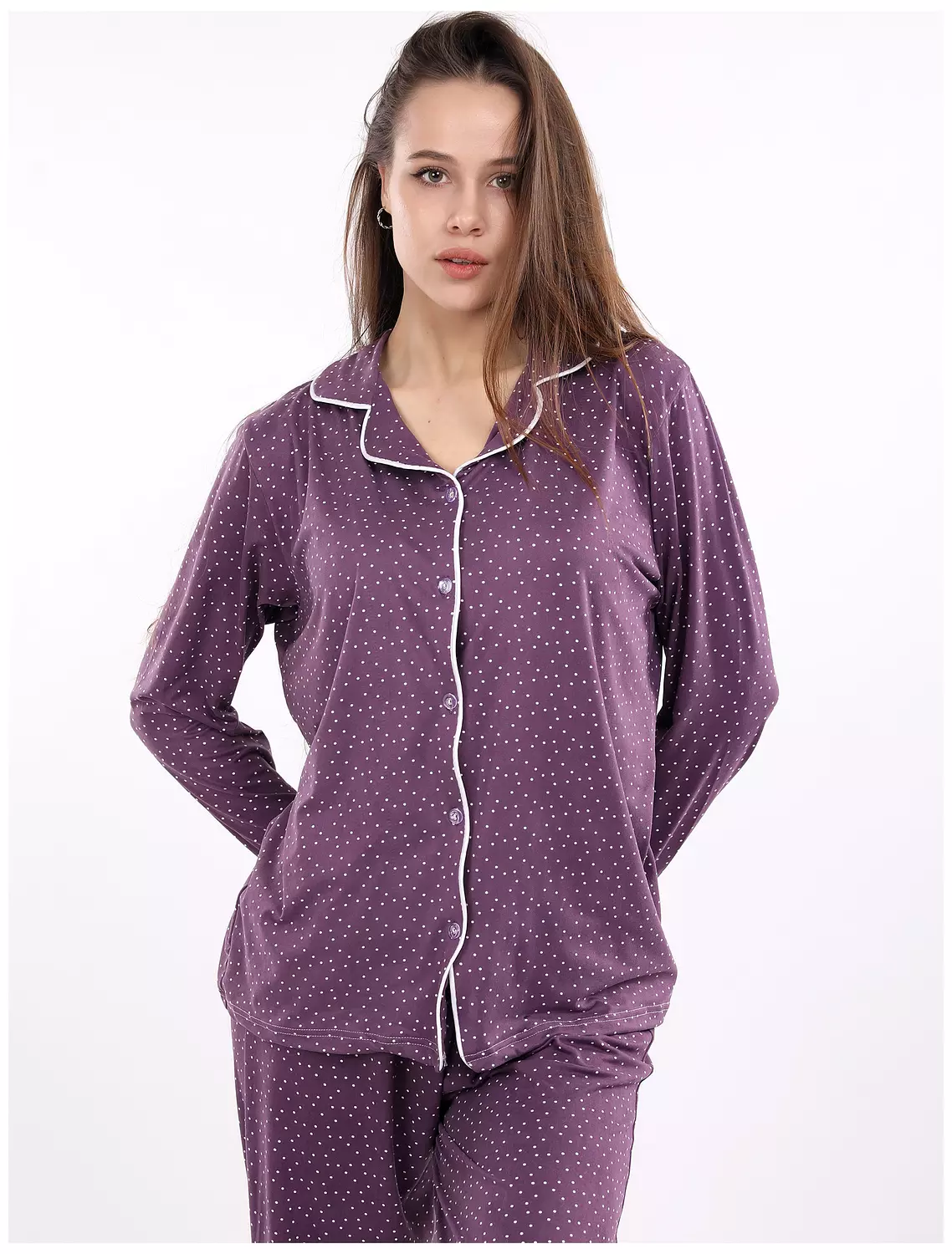 A401 Midnight Dots Buttoned Long Sleeved Pajama Set 9