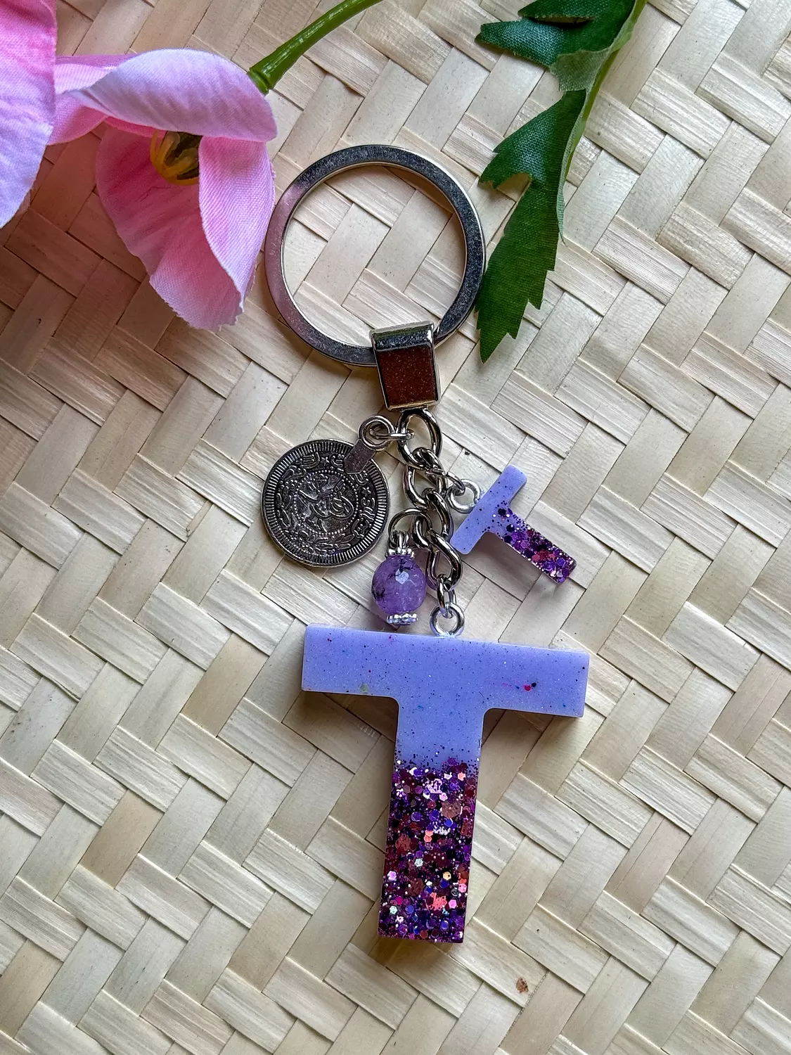 Resin Letters Keychain ( Glitter Purple ) "By Order" 18