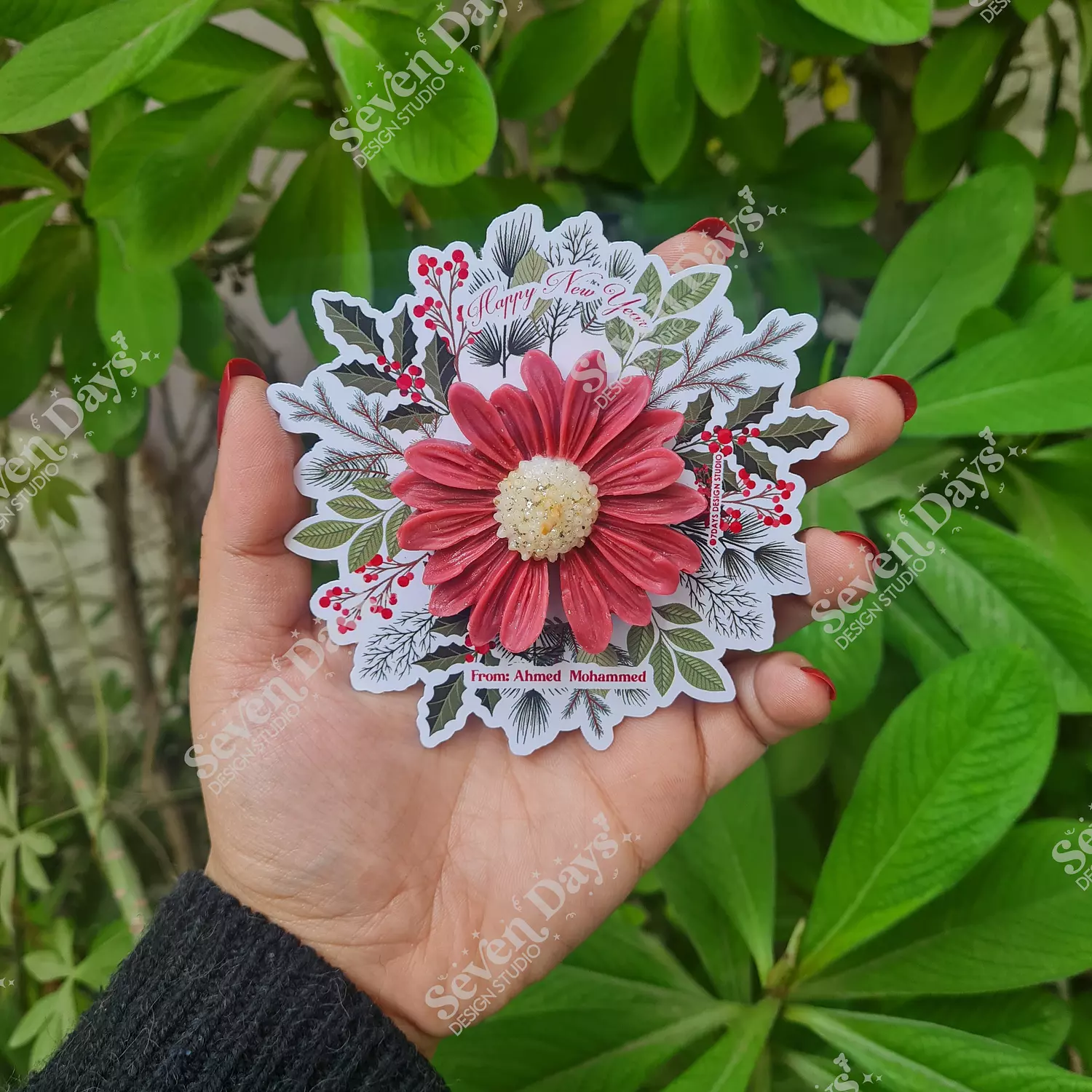 Green Leaves Christmas Red Candle image