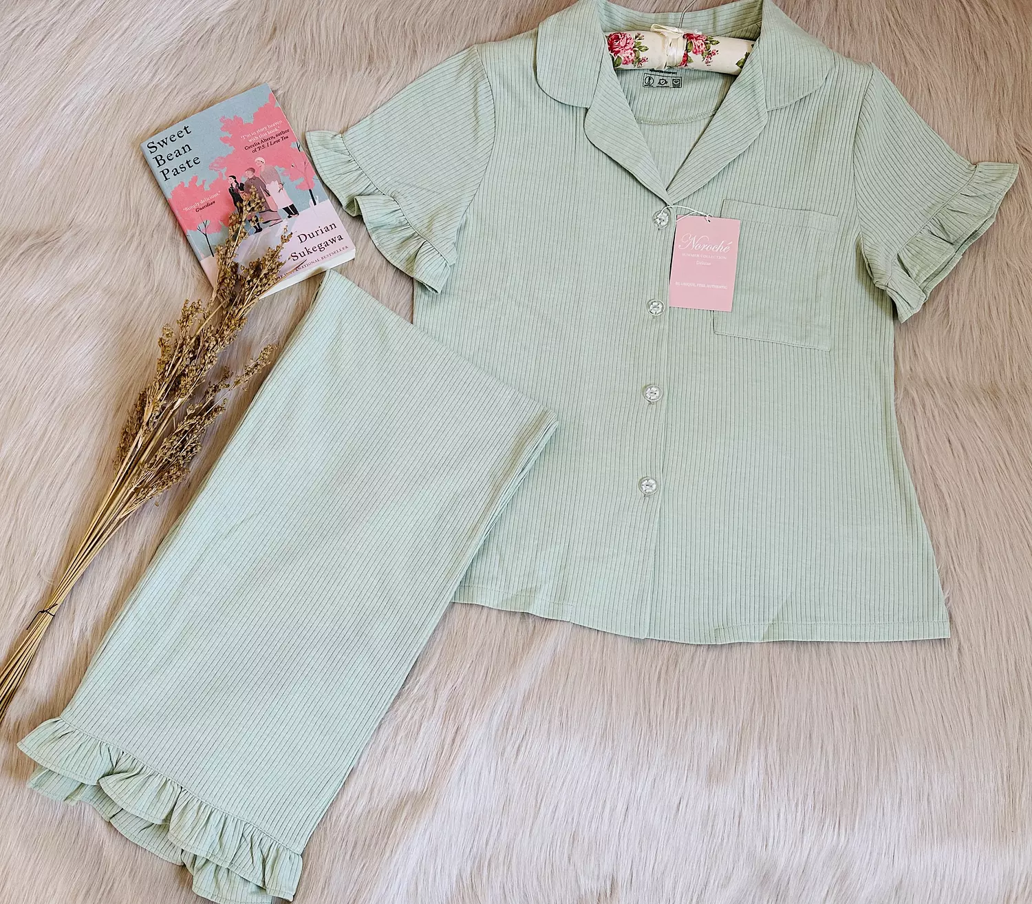 Pistachio Ruffled Cotton PJs image