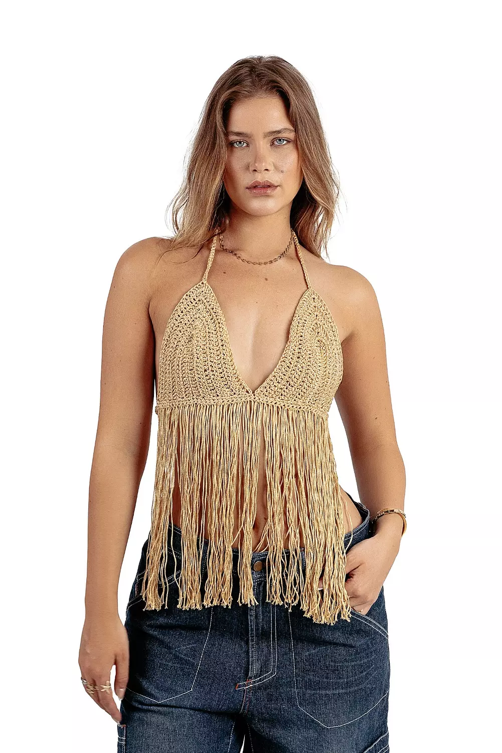 Boho crochet crop in Gold image