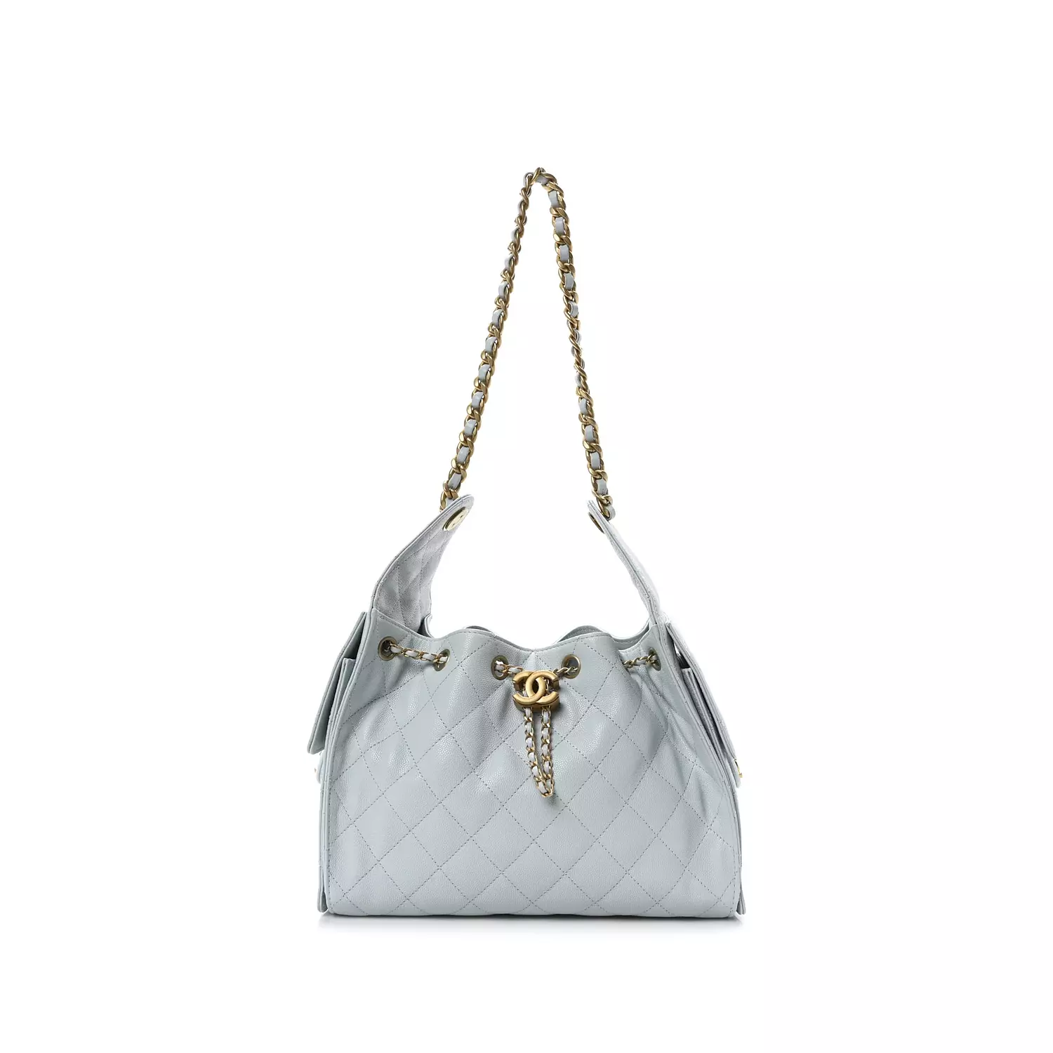 Chanel Small 25 Hobo Bag in light blue quilted caviar calfskin leather with antique gold image